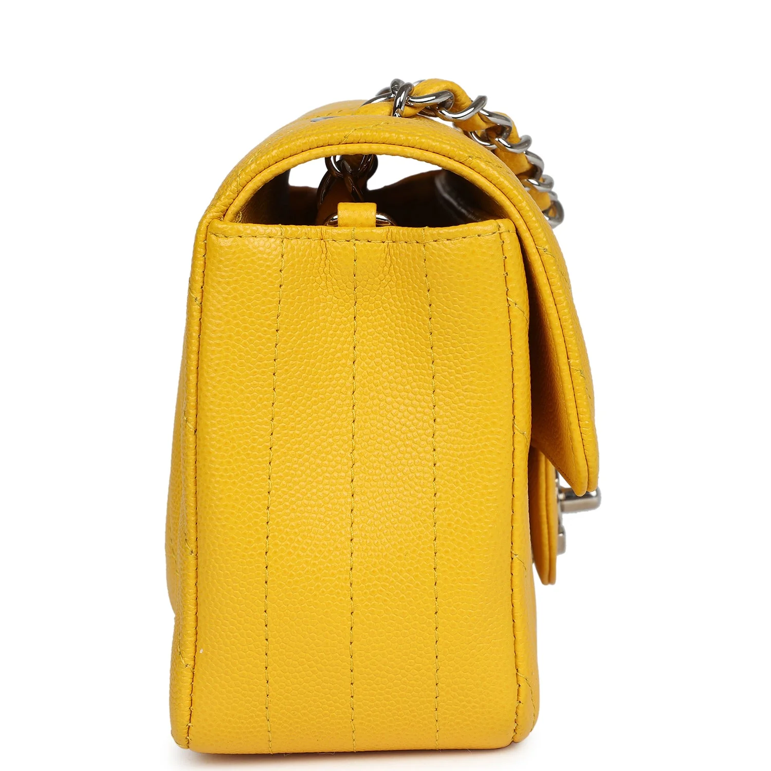 Pre-owned Chanel Mini Rectangular Flap Yellow Chevron Caviar Silver Hardware - Image 3