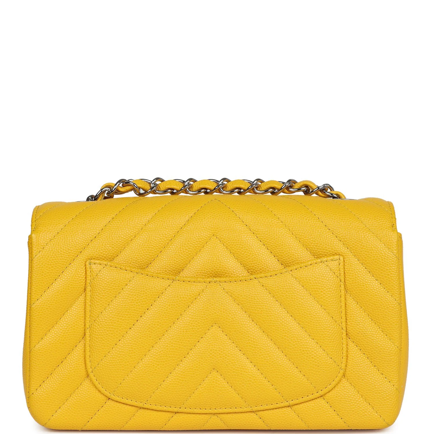 Pre-owned Chanel Mini Rectangular Flap Yellow Chevron Caviar Silver Hardware - Image 4