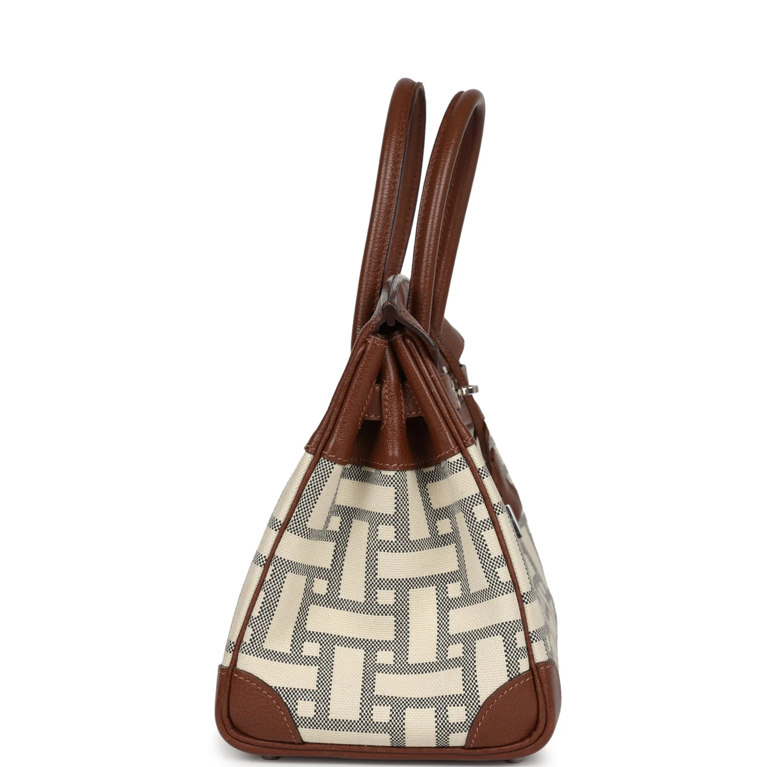 Pre-owned Hermes Birkin 30 Marron D'Inde Buffalo and Mosaique Canvas Palladium Hardware - Image 3