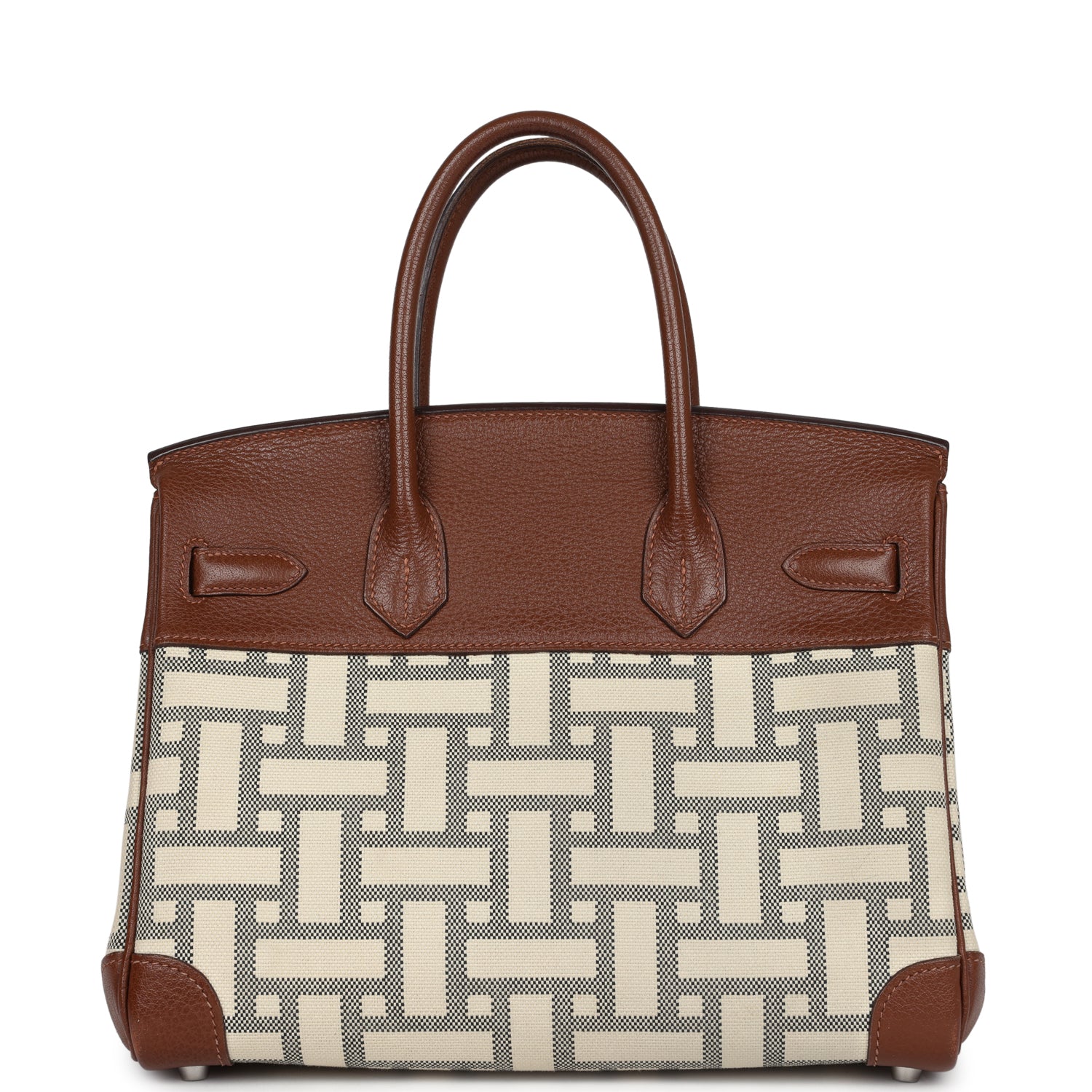 Pre-owned Hermes Birkin 30 Marron D'Inde Buffalo and Mosaique Canvas Palladium Hardware - Image 4
