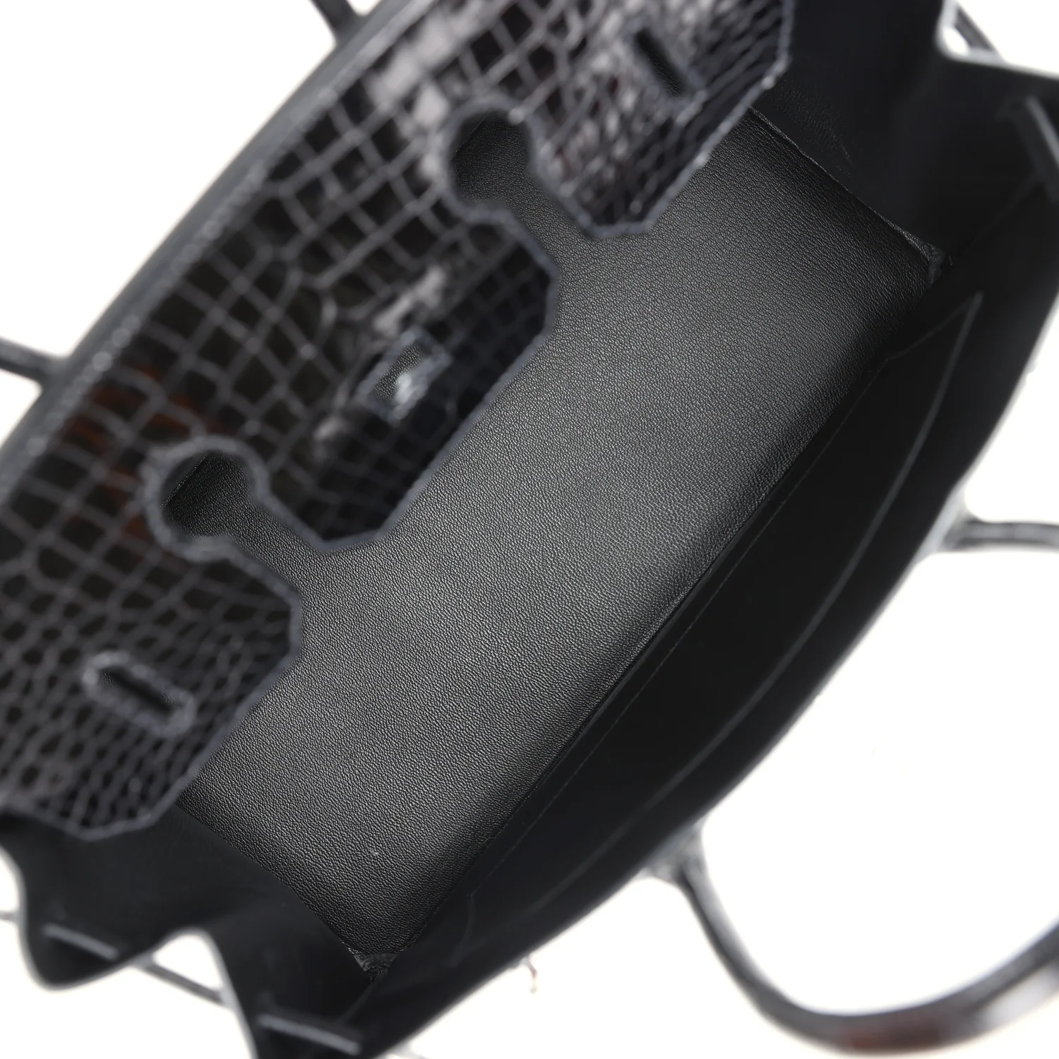 Pre-owned Hermes Birkin 35 Black Shiny Porosus Crocodile 18K White Gold Diamond Hardware - Image 10