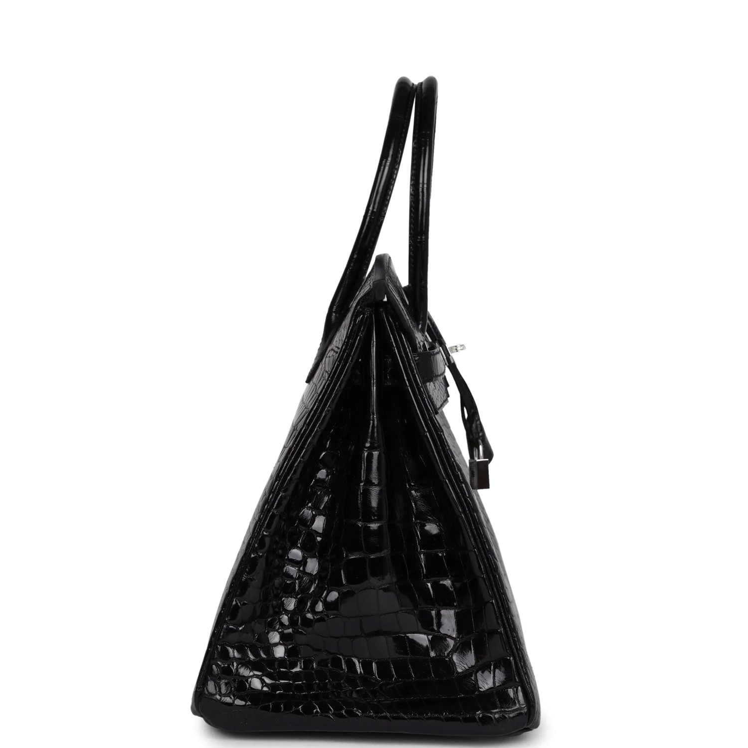 Pre-owned Hermes Birkin 35 Black Shiny Porosus Crocodile 18K White Gold Diamond Hardware - Image 3