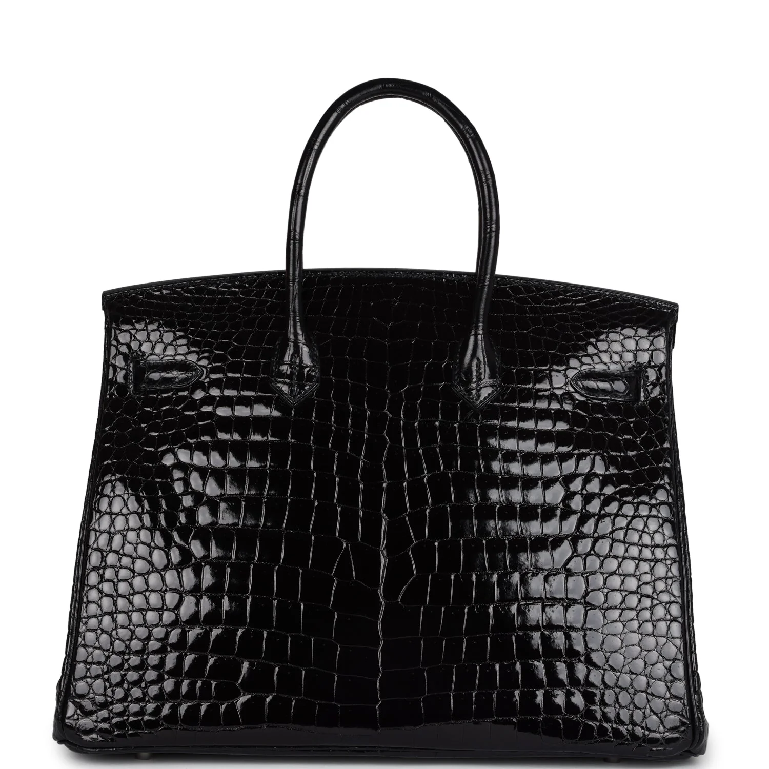 Pre-owned Hermes Birkin 35 Black Shiny Porosus Crocodile 18K White Gold Diamond Hardware - Image 4