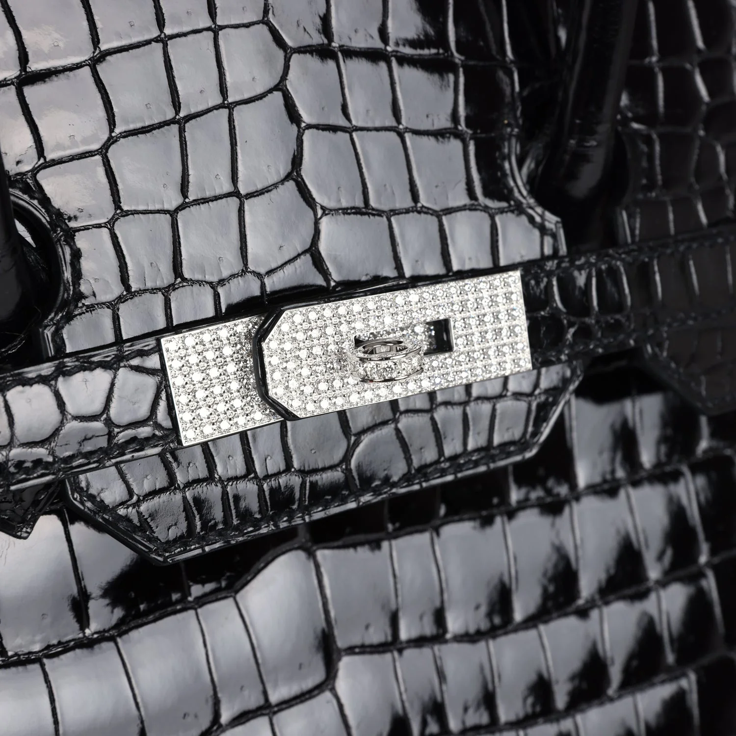 Pre-owned Hermes Birkin 35 Black Shiny Porosus Crocodile 18K White Gold Diamond Hardware - Image 7