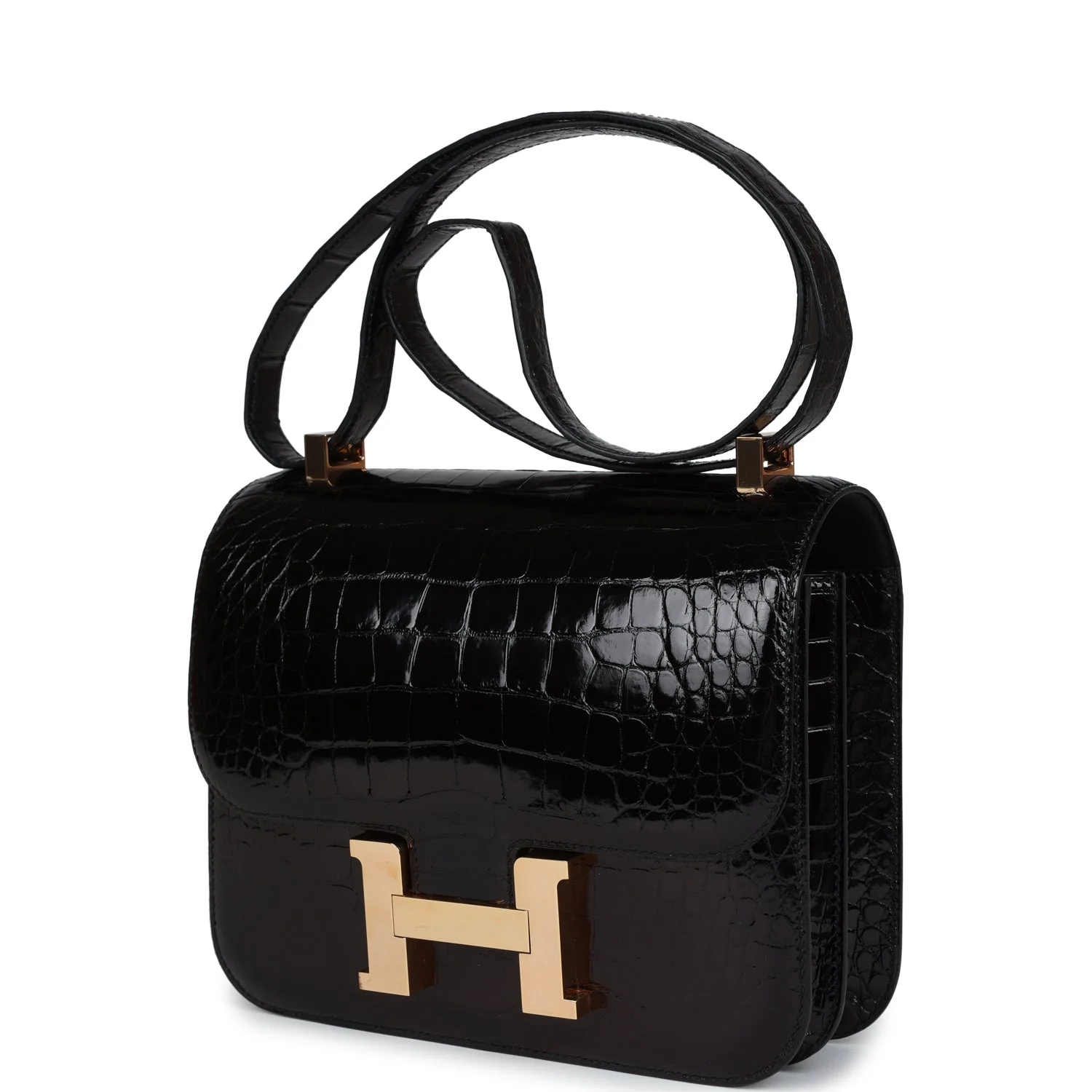 Pre-owned Hermes Constance 24 Black Shiny Alligator Rose Gold Hardware - Image 5