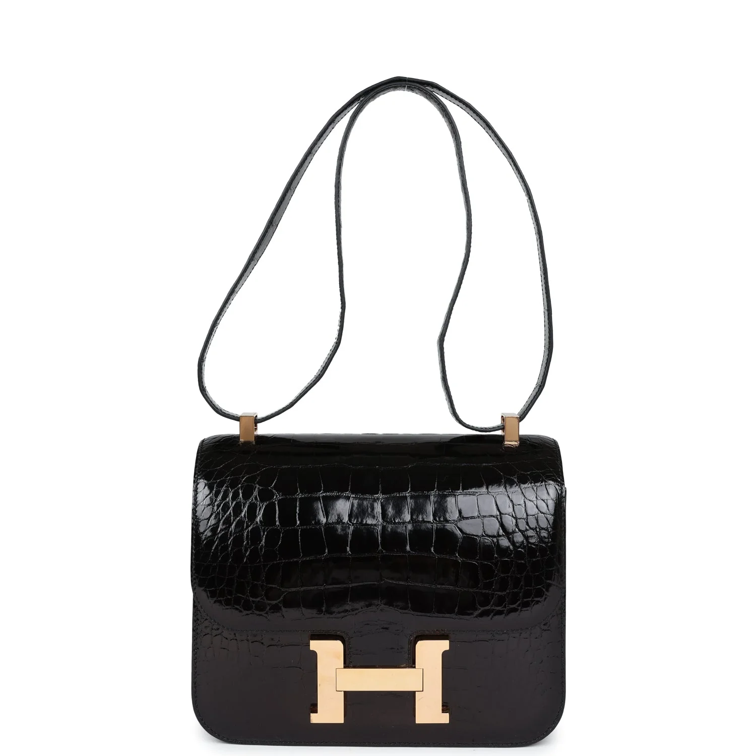 Pre-owned Hermes Constance 24 Black Shiny Alligator Rose Gold Hardware - Image 7