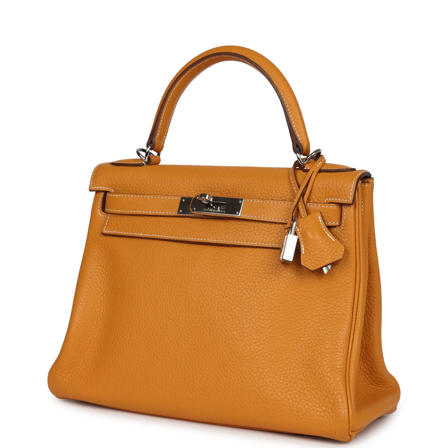 Pre-owned Hermes Kelly Retourne 28 Moutarde Clemence Palladium Hardware - Image 5