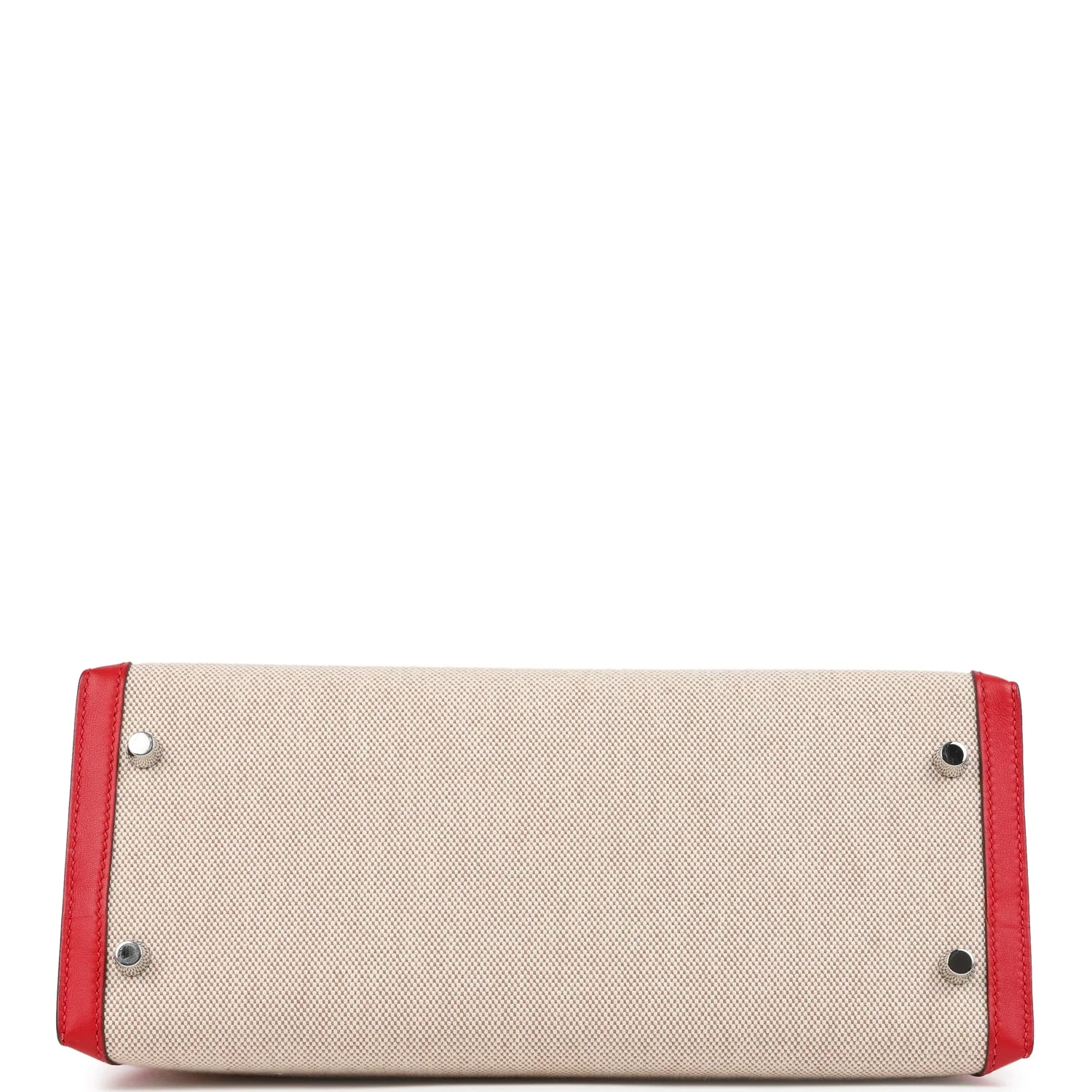 Pre-owned Hermes Kelly Sellier 28 Rouge De Coeur Swift and Beige-Ecru Toile H Canvas Palladium Hardware - Image 6