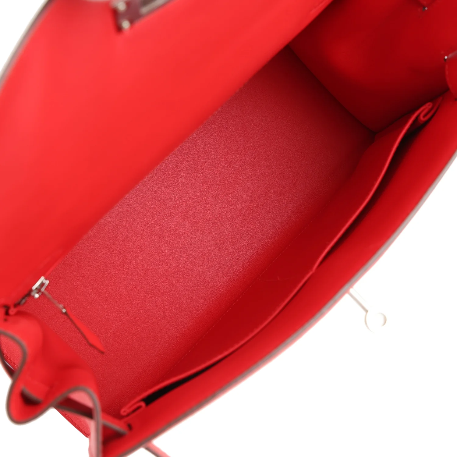 Pre-owned Hermes Kelly Sellier 28 Rouge De Coeur Swift and Beige-Ecru Toile H Canvas Palladium Hardware - Image 7