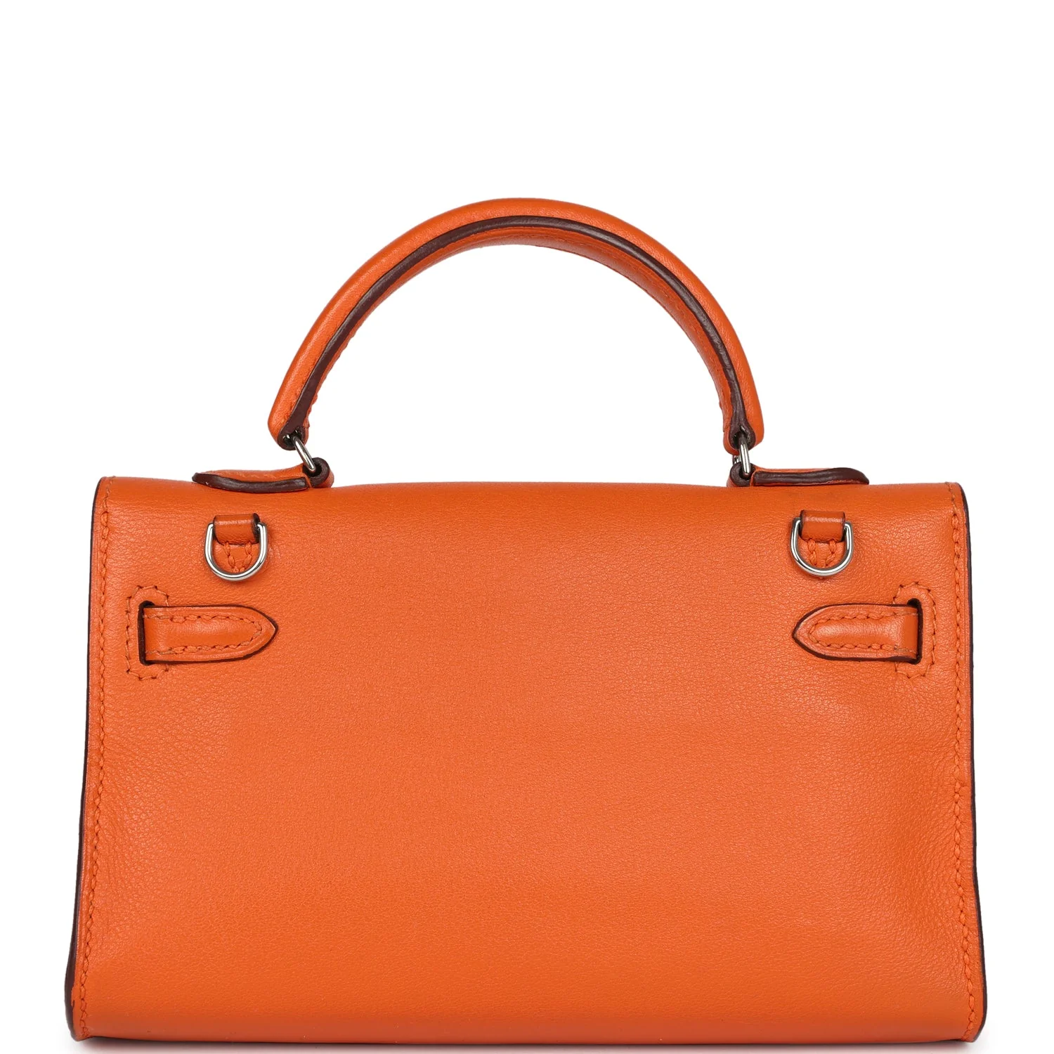 Pre-owned Hermes Micro Kelly 15 Orange Swift Palladium Hardware - Image 4