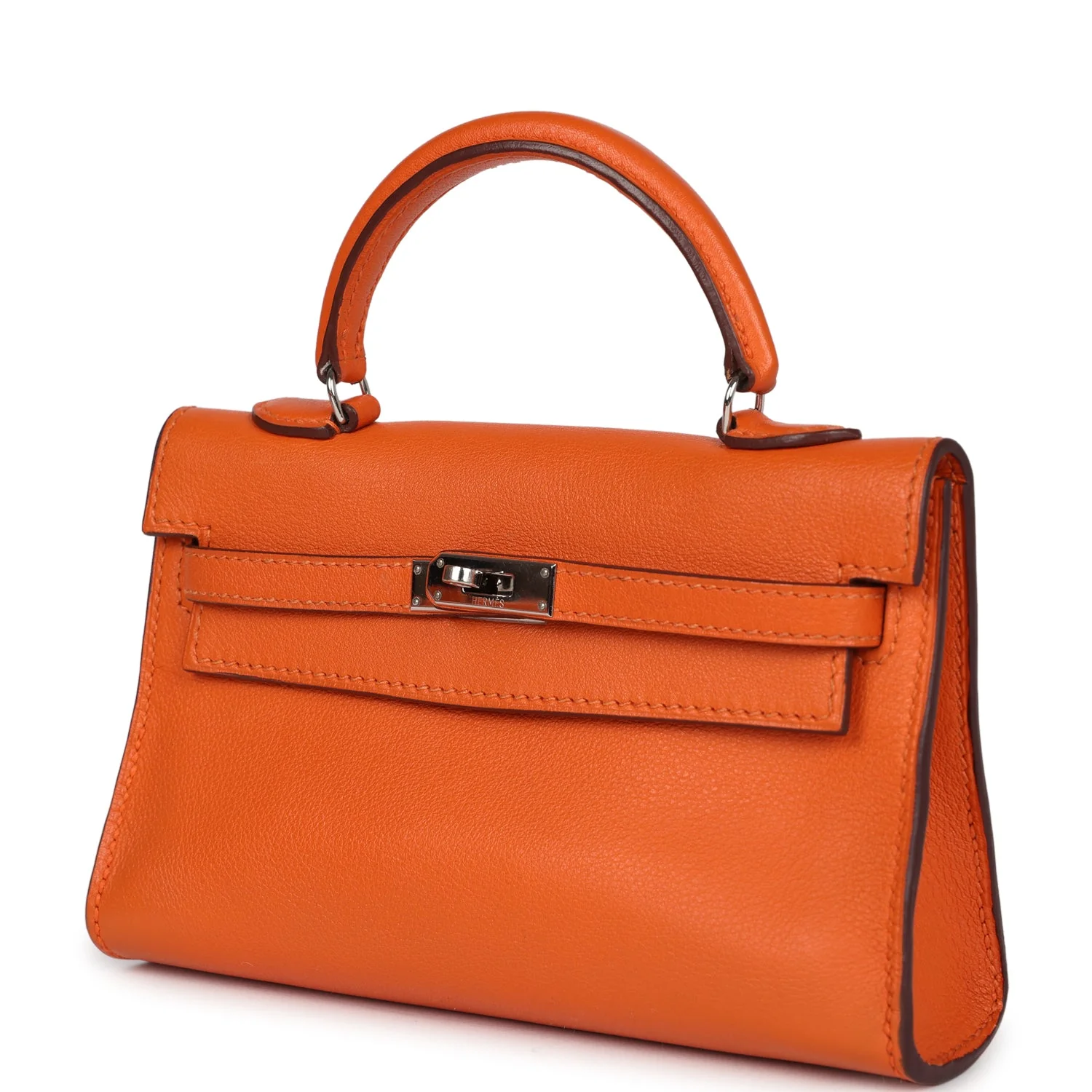 Pre-owned Hermes Micro Kelly 15 Orange Swift Palladium Hardware - Image 5