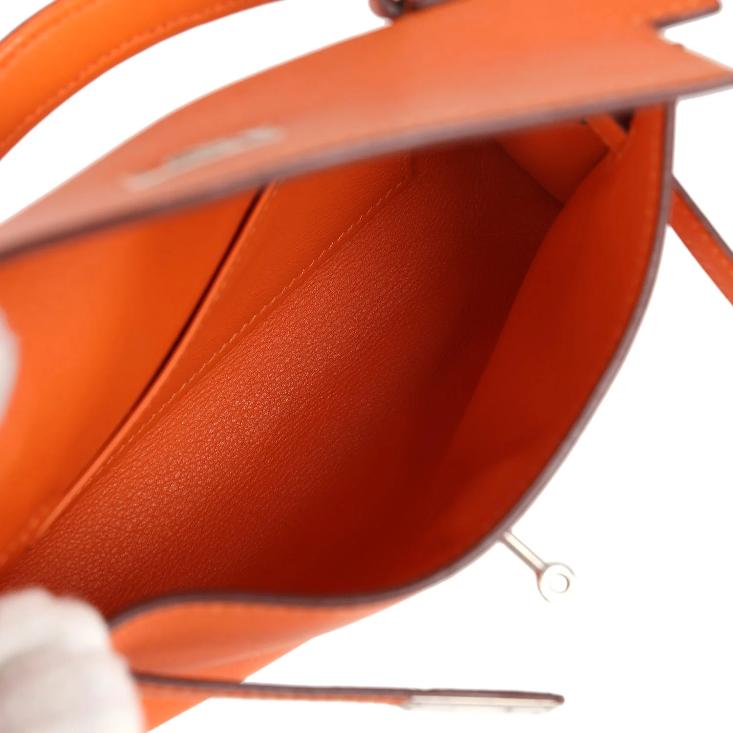 Pre-owned Hermes Micro Kelly 15 Orange Swift Palladium Hardware - Image 8