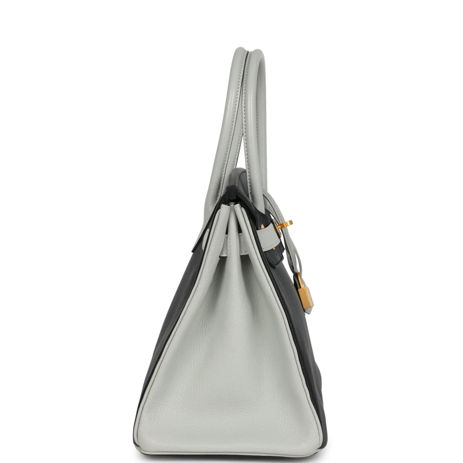 Pre-owned Hermes Special Order (HSS) Birkin 30 Black and Gris Perle Chevre Mysore Brushed Gold Hardware - Image 3