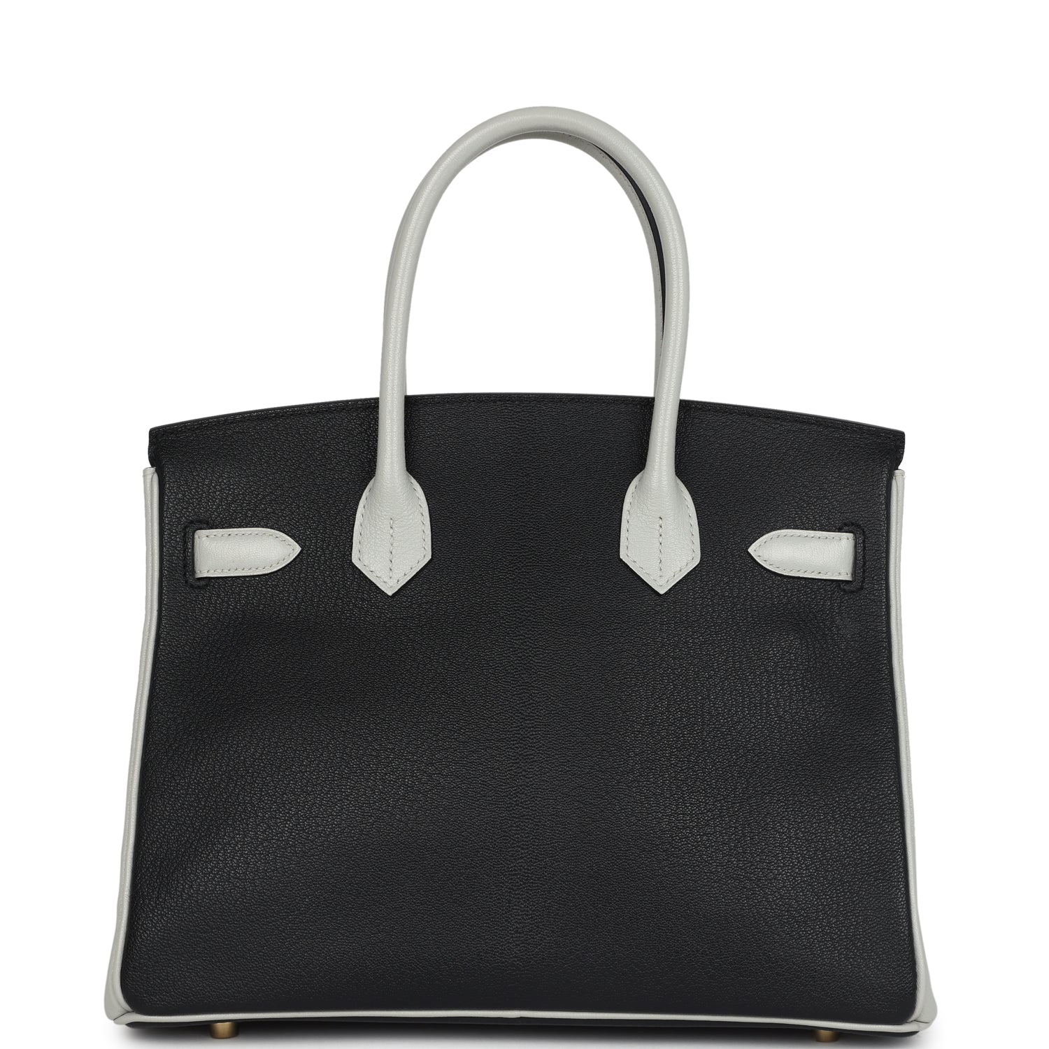 Pre-owned Hermes Special Order (HSS) Birkin 30 Black and Gris Perle Chevre Mysore Brushed Gold Hardware - Image 4