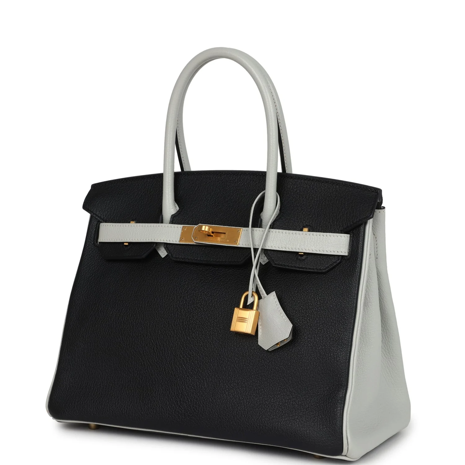 Pre-owned Hermes Special Order (HSS) Birkin 30 Black and Gris Perle Chevre Mysore Brushed Gold Hardware - Image 5