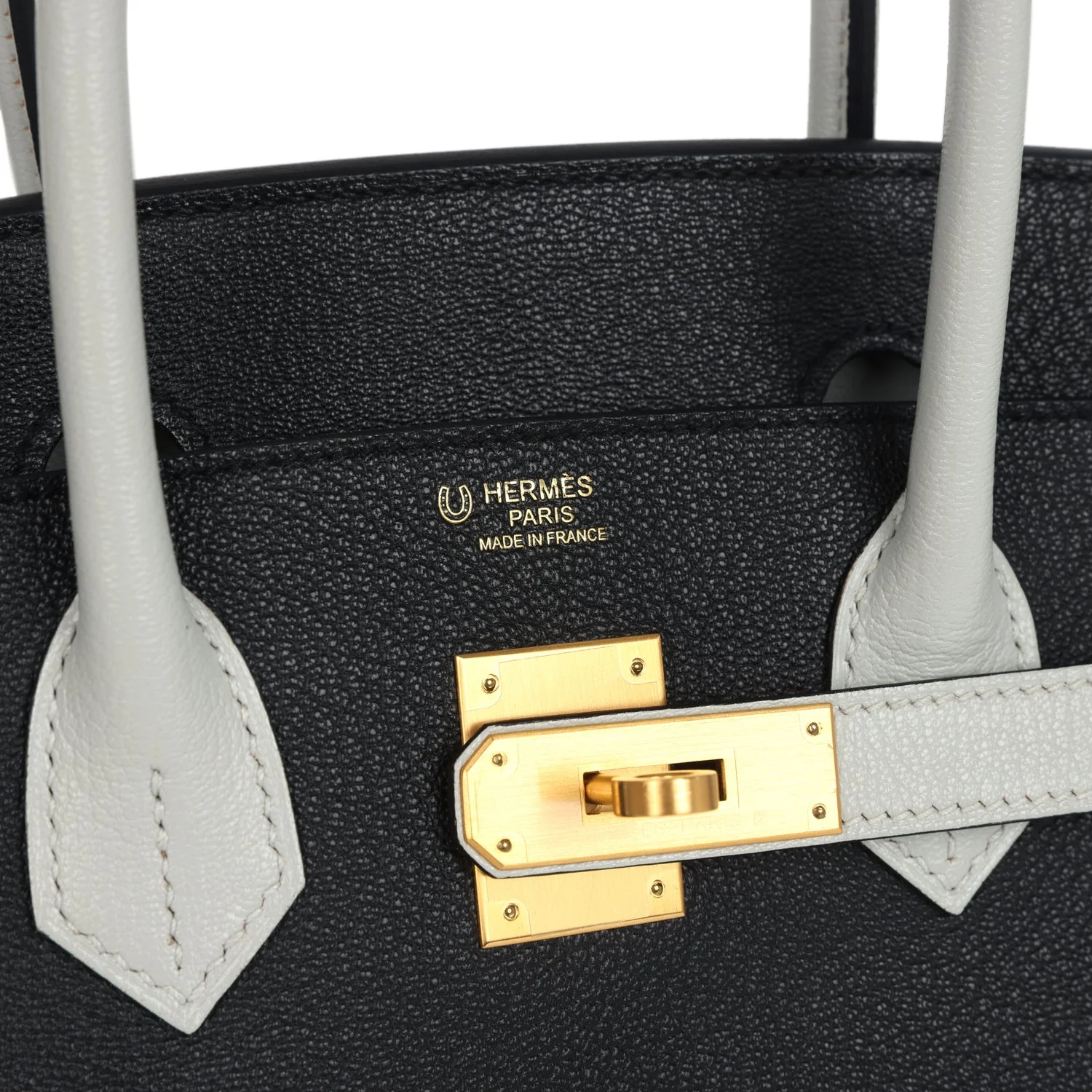 Pre-owned Hermes Special Order (HSS) Birkin 30 Black and Gris Perle Chevre Mysore Brushed Gold Hardware - Image 7