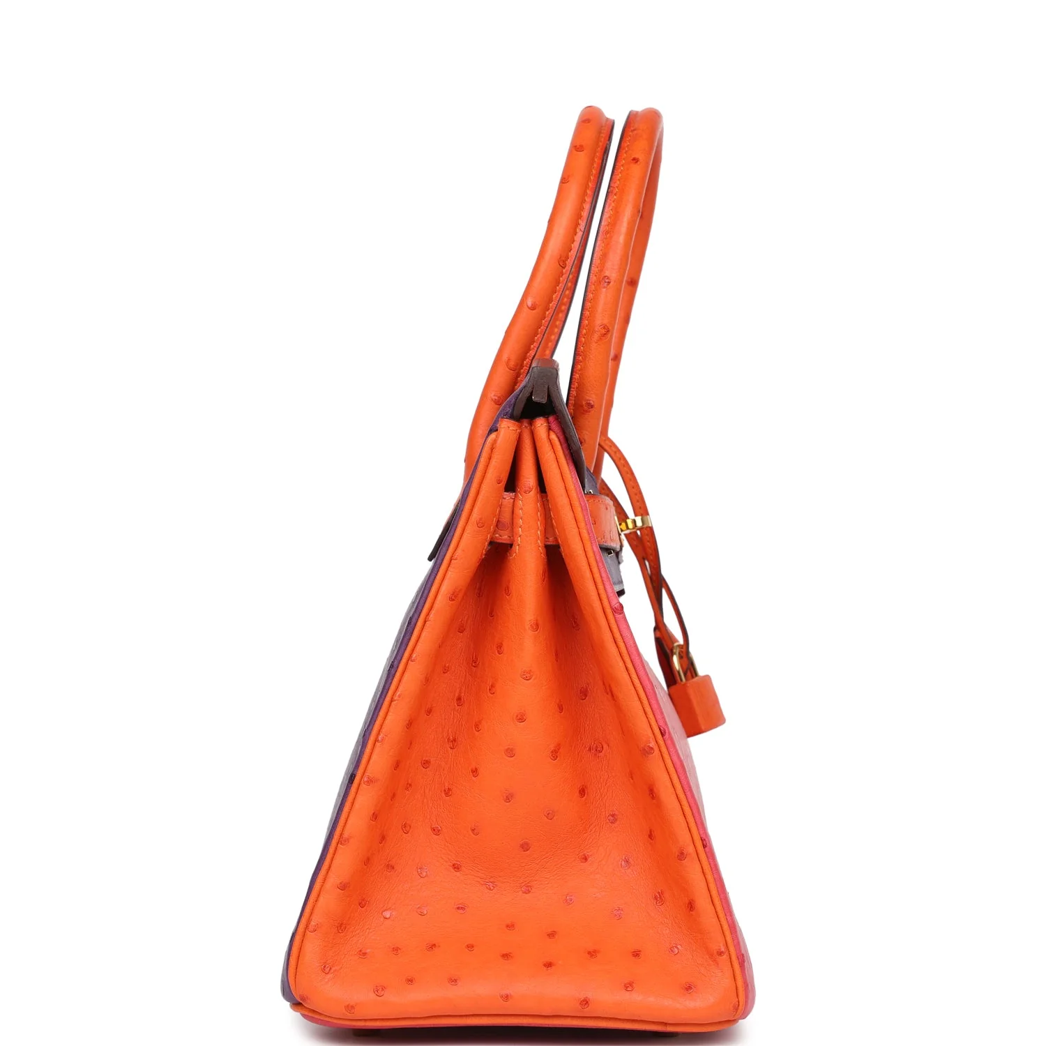 Pre-owned Hermes Special Order (HSS) Birkin 30 Tangerine, Violet and Bougainvillea Ostrich Gold Hardware - Image 3