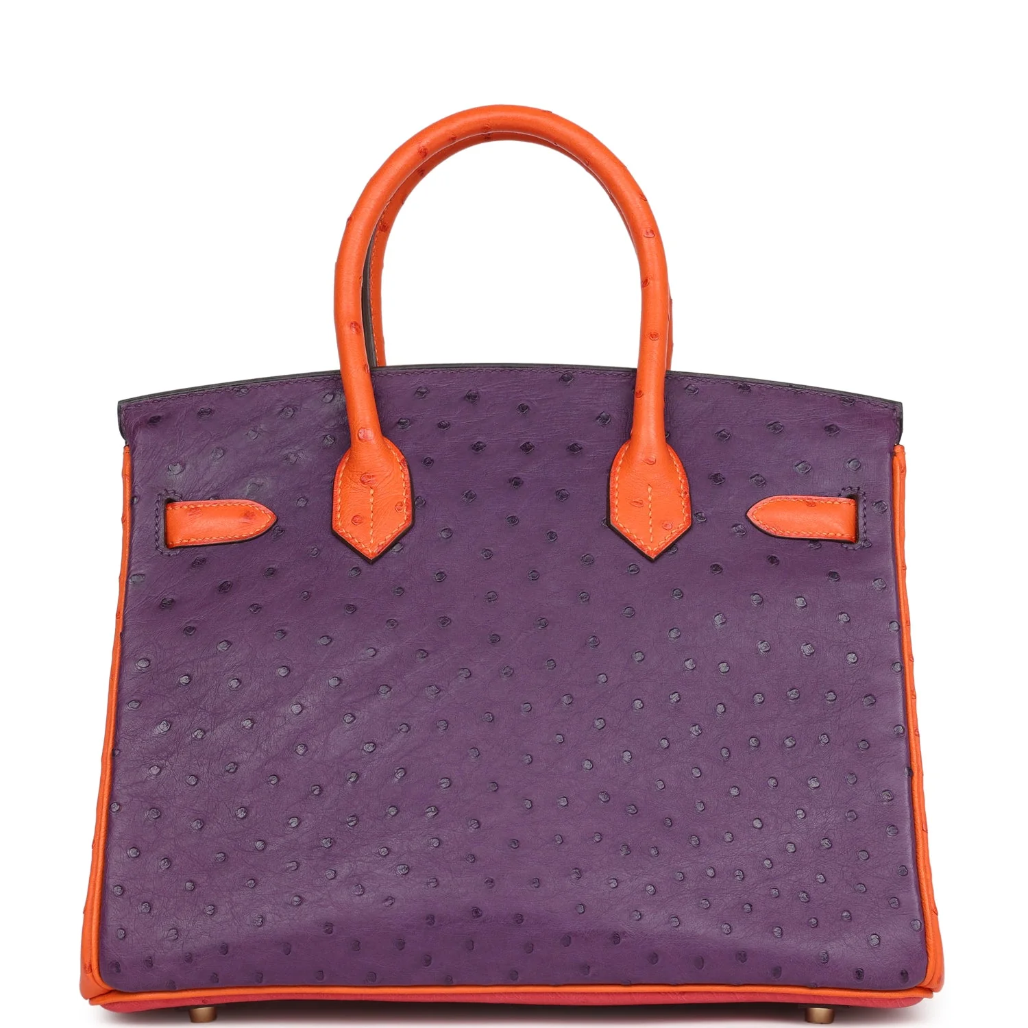 Pre-owned Hermes Special Order (HSS) Birkin 30 Tangerine, Violet and Bougainvillea Ostrich Gold Hardware - Image 4