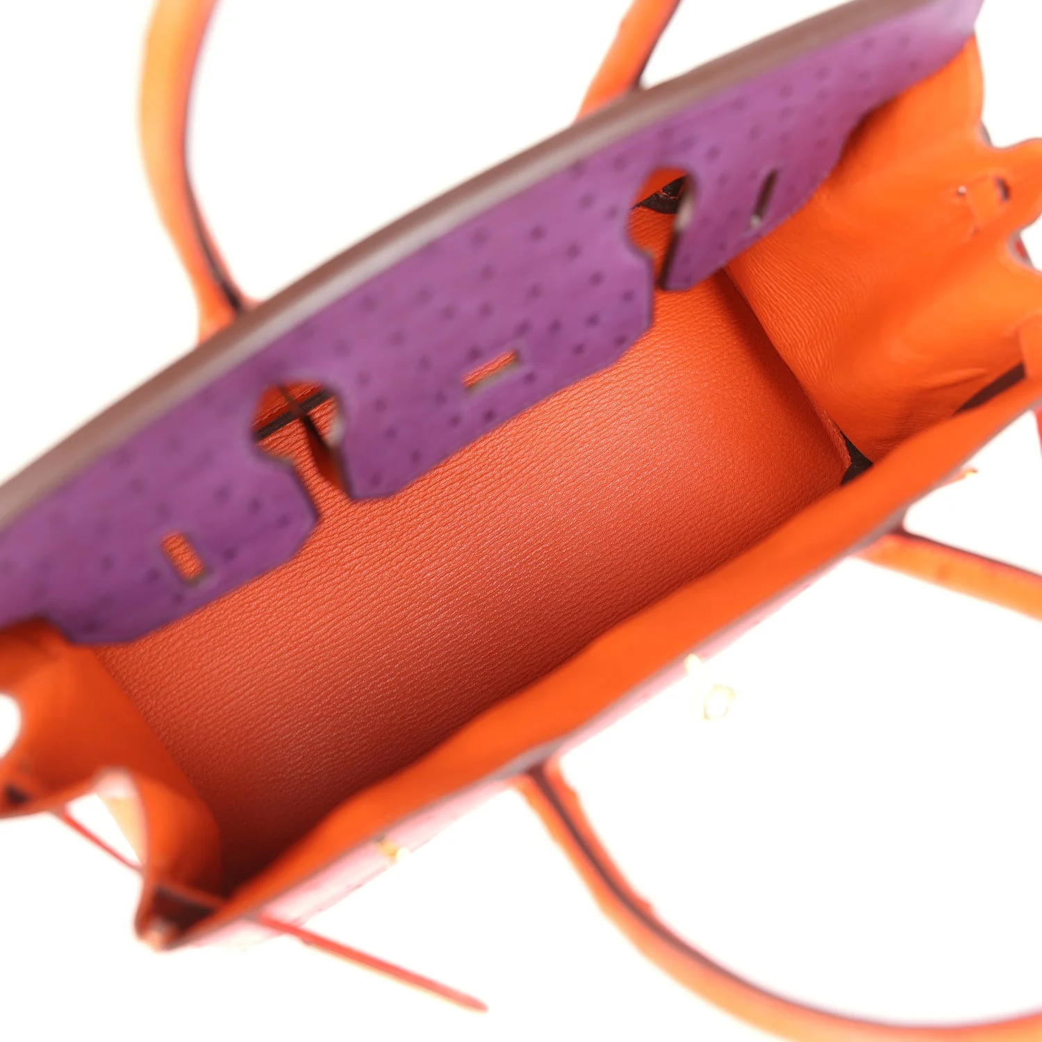 Pre-owned Hermes Special Order (HSS) Birkin 30 Tangerine, Violet and Bougainvillea Ostrich Gold Hardware - Image 8