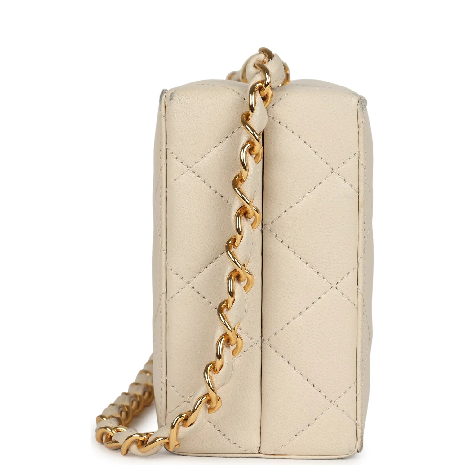 Vintage Chanel Box Clutch Bag Beige Lambskin Gold Hardware - Image 3