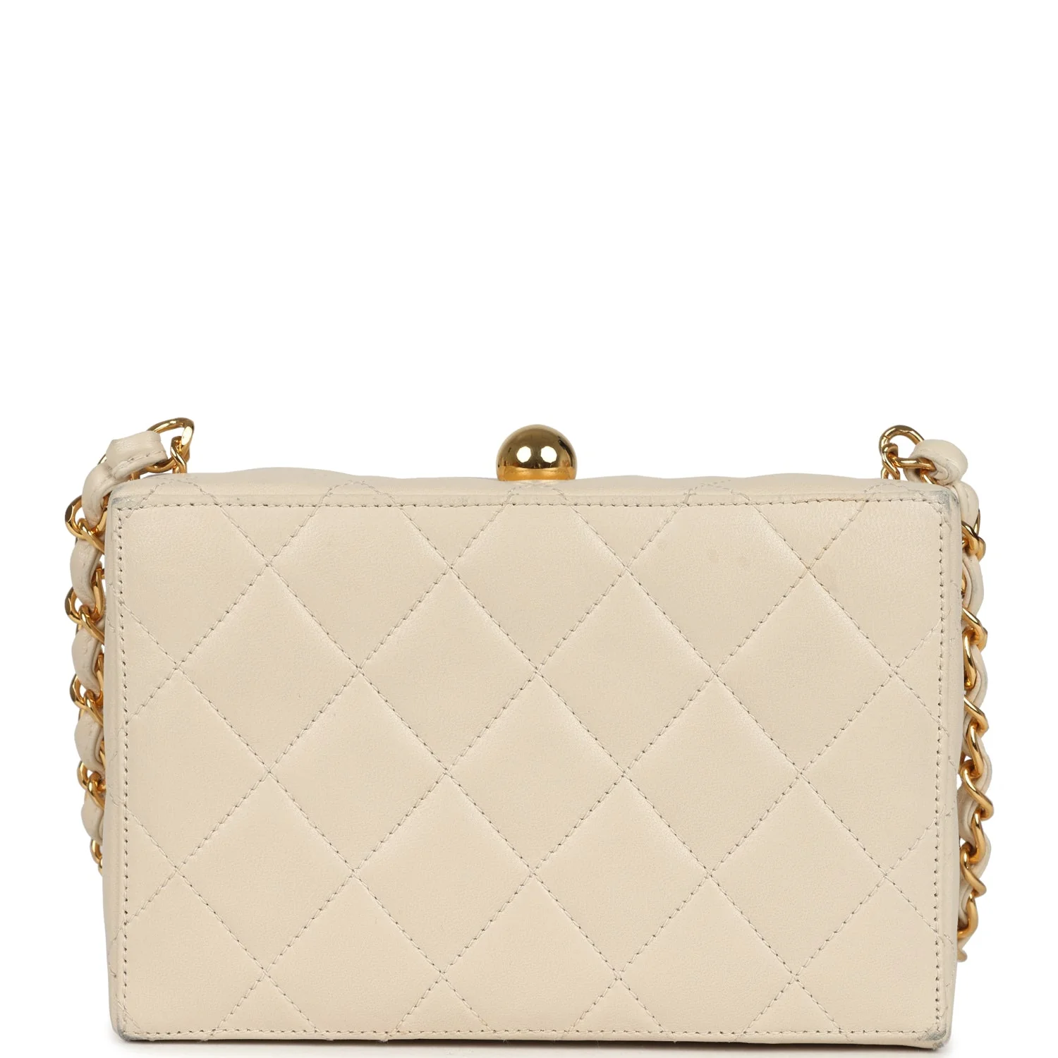 Vintage Chanel Box Clutch Bag Beige Lambskin Gold Hardware - Image 4