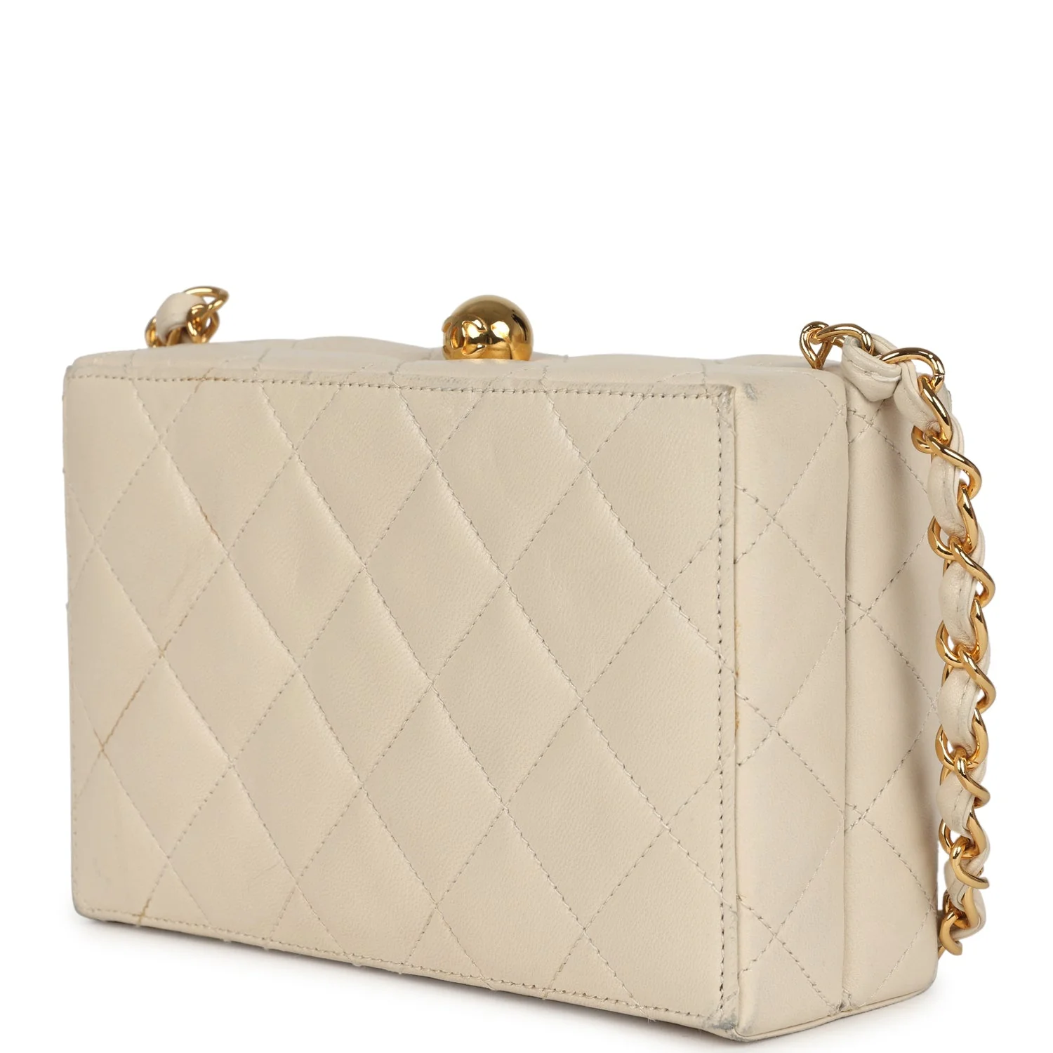 Vintage Chanel Box Clutch Bag Beige Lambskin Gold Hardware - Image 5