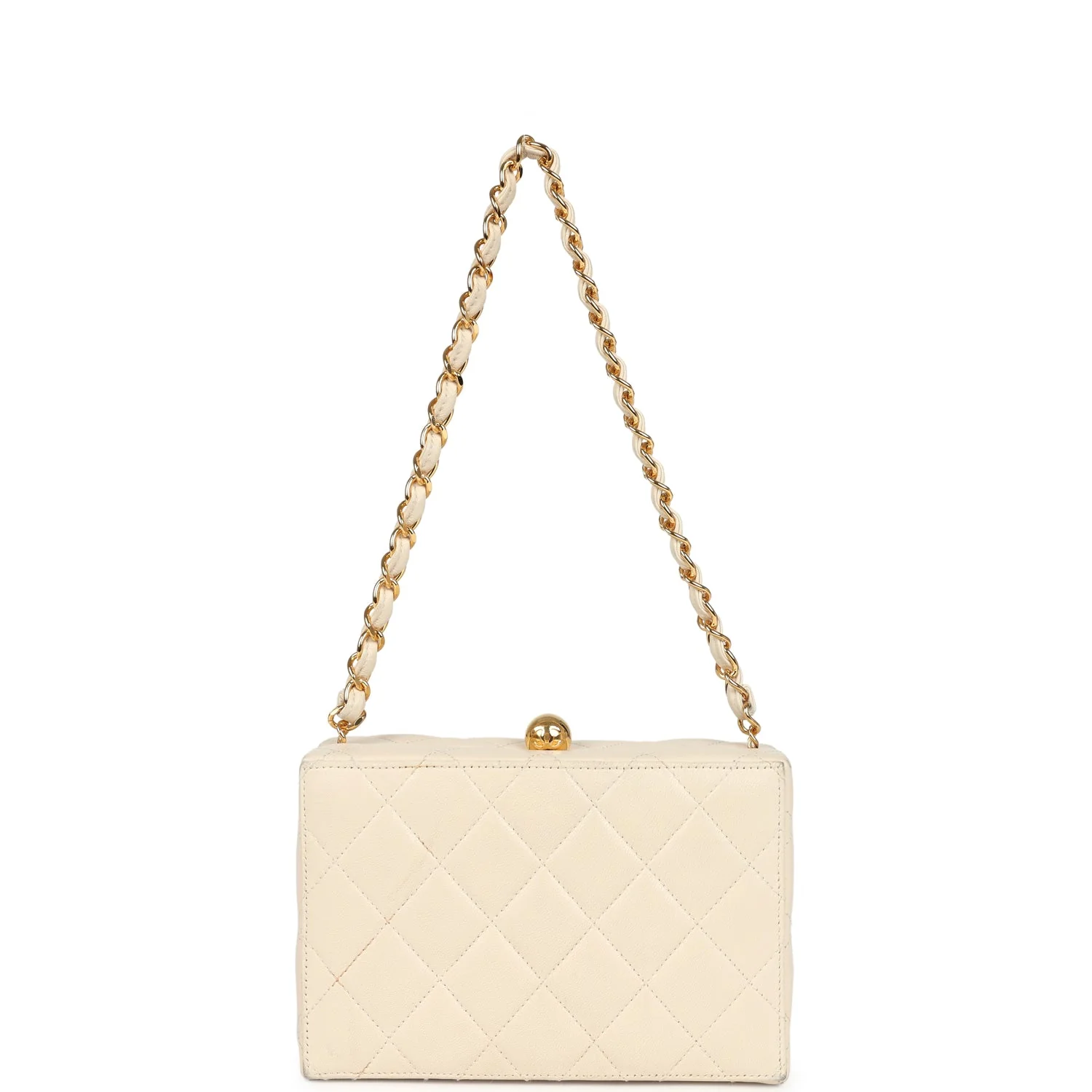 Vintage Chanel Box Clutch Bag Beige Lambskin Gold Hardware - Image 8