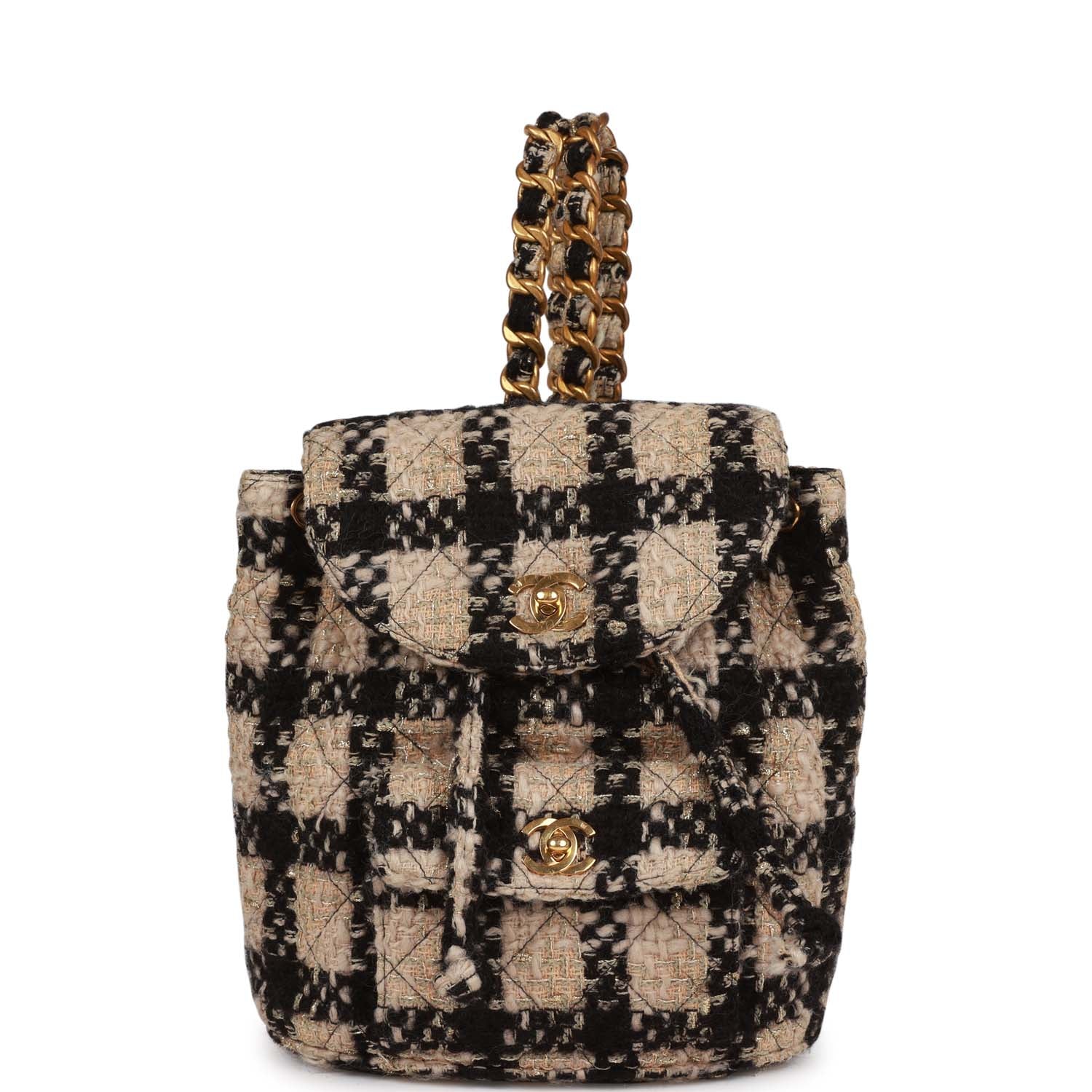 Vintage Chanel Duma Backpack Beige and Black Tweed Gold Hardware - Image 9