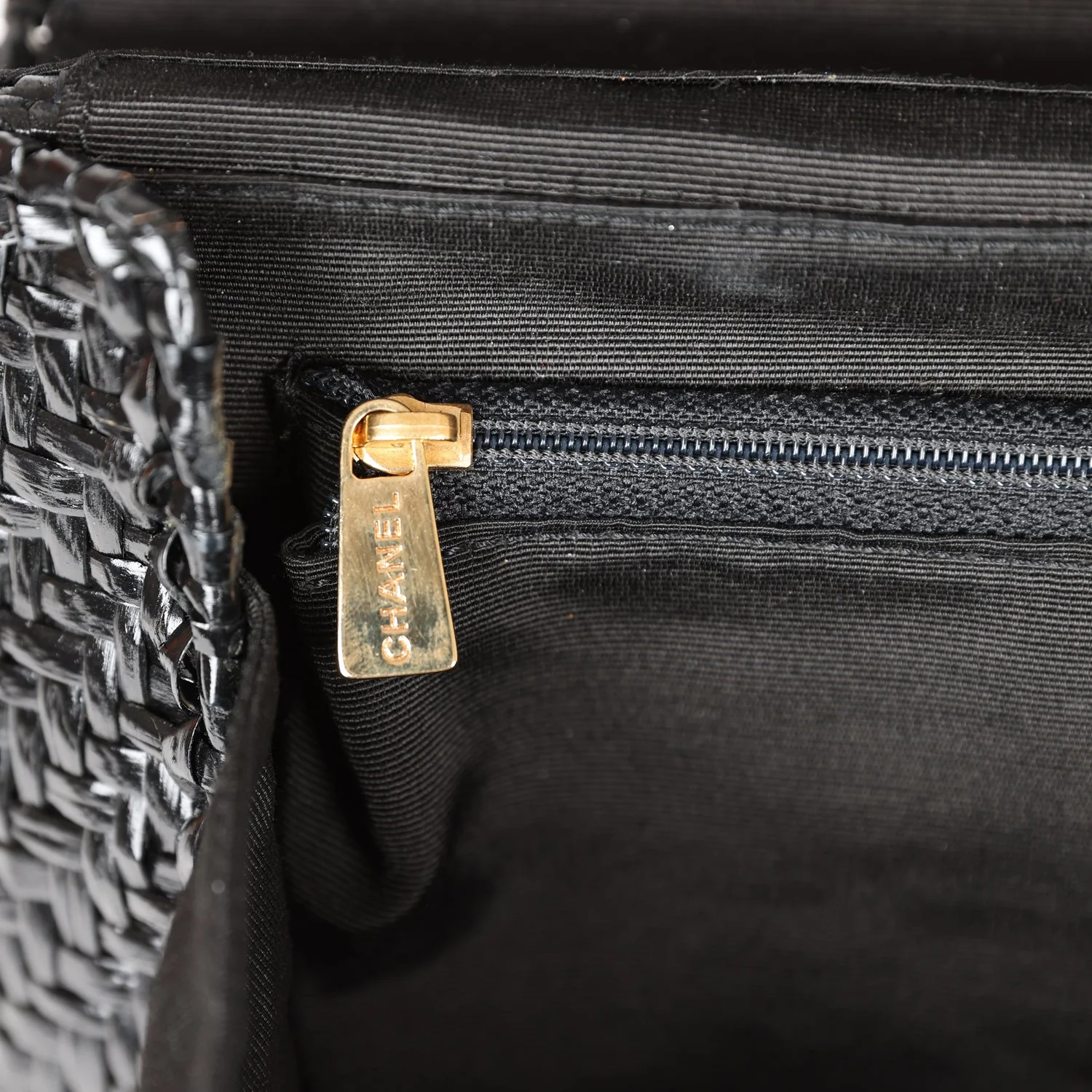 Vintage Chanel Flap Bag Black Wicker Gold Hardware - Image 10