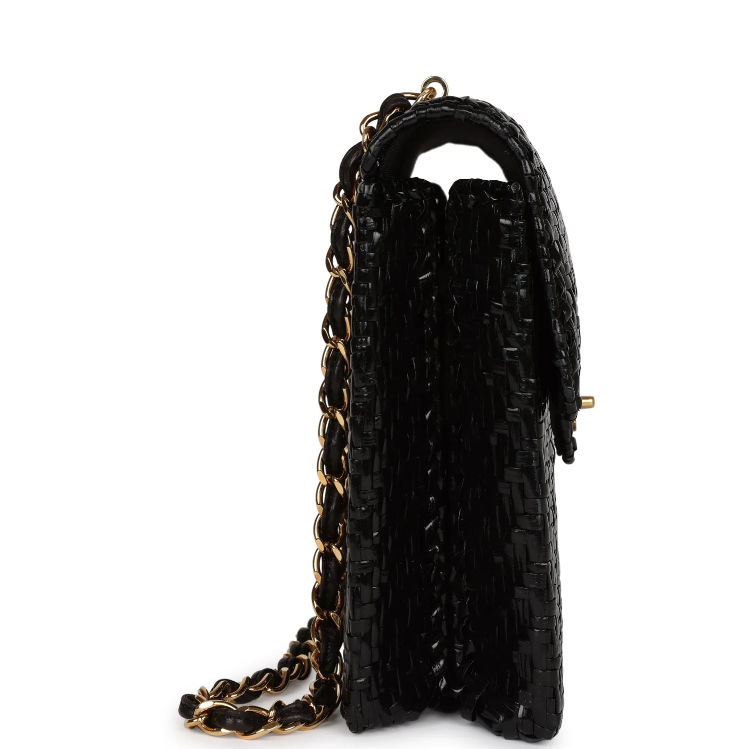 Vintage Chanel Flap Bag Black Wicker Gold Hardware - Image 3