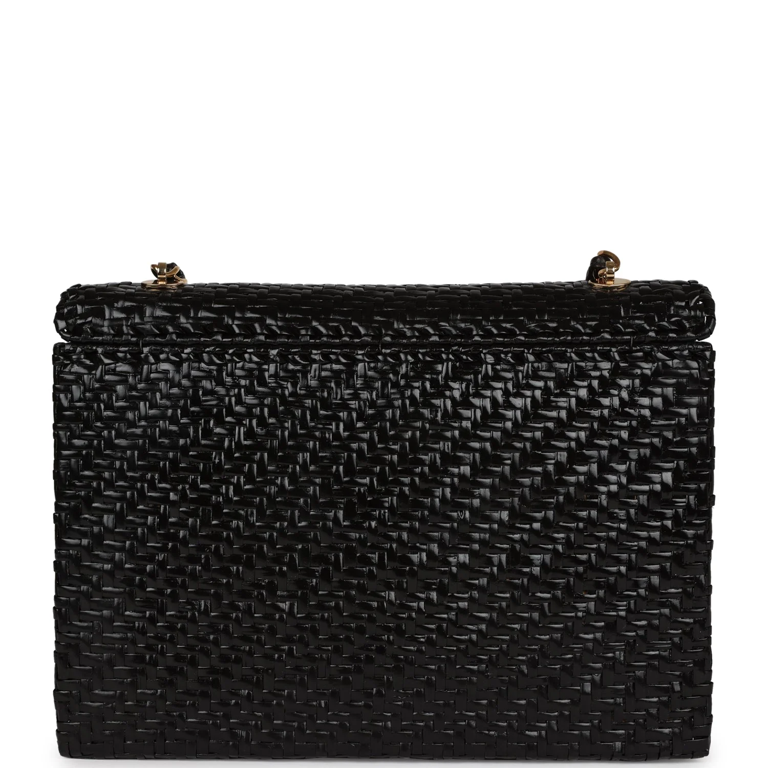 Vintage Chanel Flap Bag Black Wicker Gold Hardware - Image 4