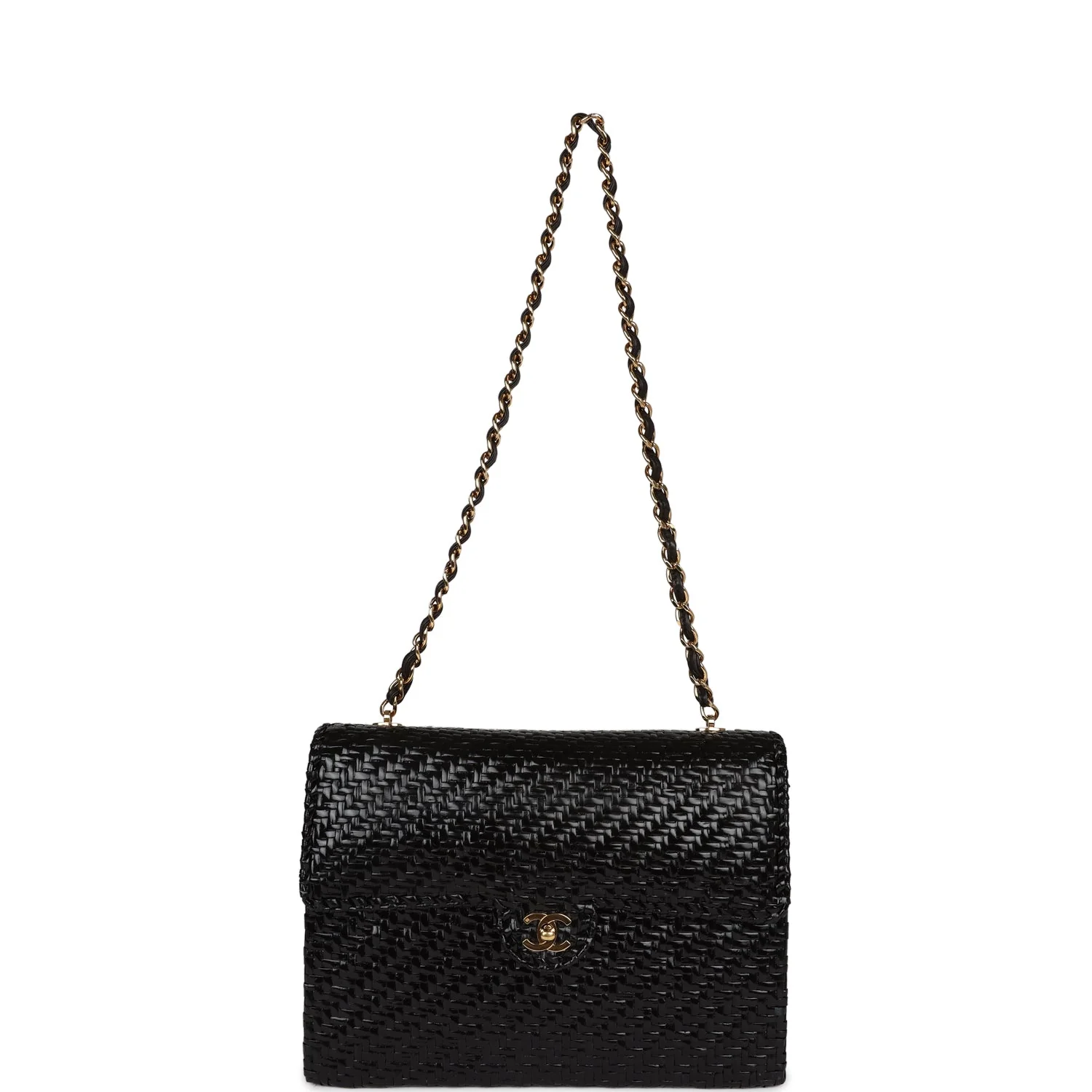 Vintage Chanel Flap Bag Black Wicker Gold Hardware - Image 7