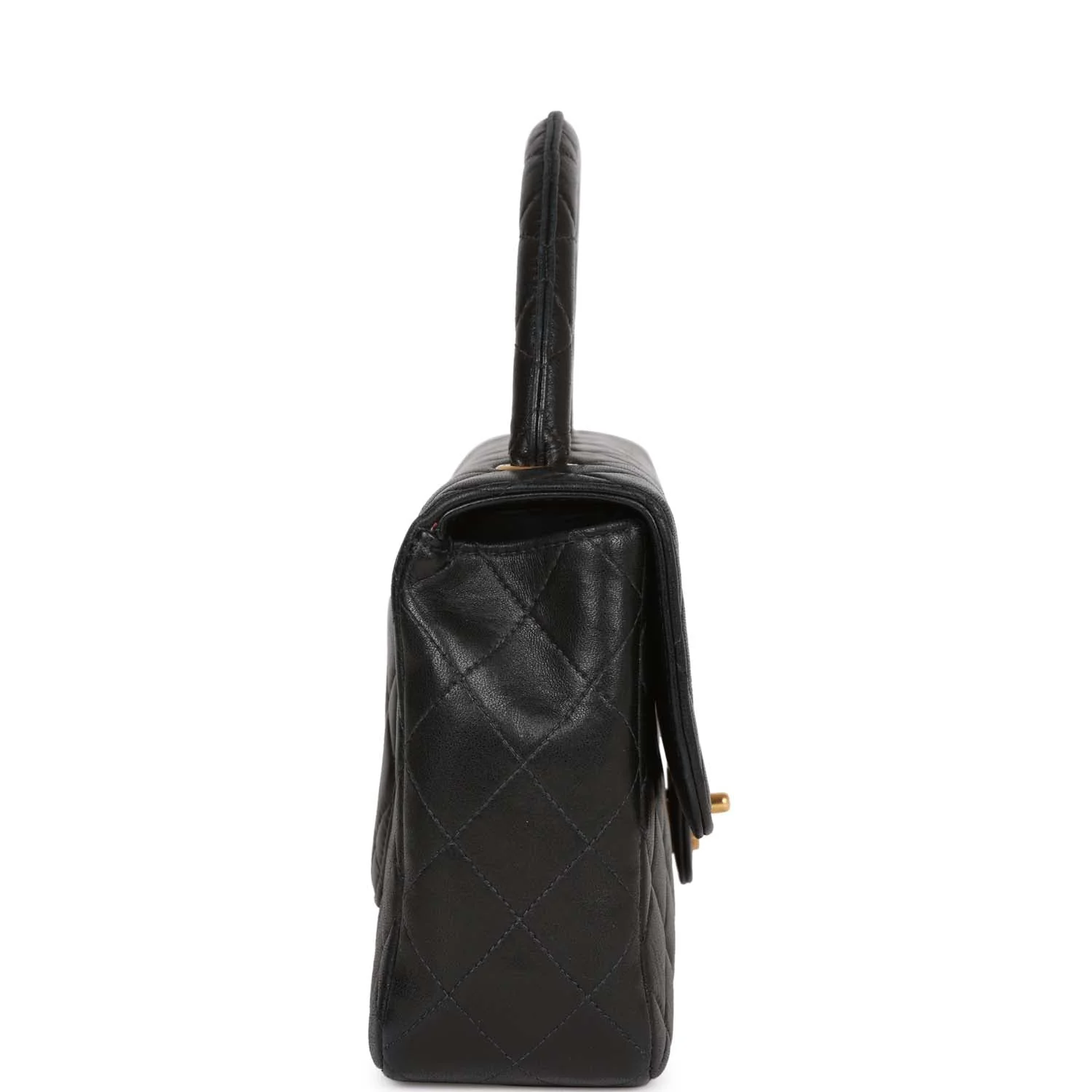 Vintage Chanel Kelly Parent Flap Bag Black Lambskin Gold Hardware - Image 3