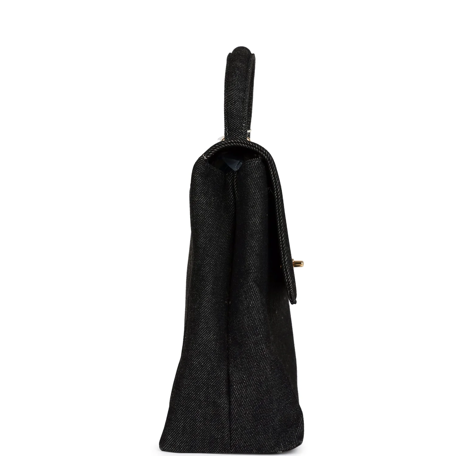 Vintage Chanel Kelly Top Handle Bag Black Denim Gold Hardware - Image 3