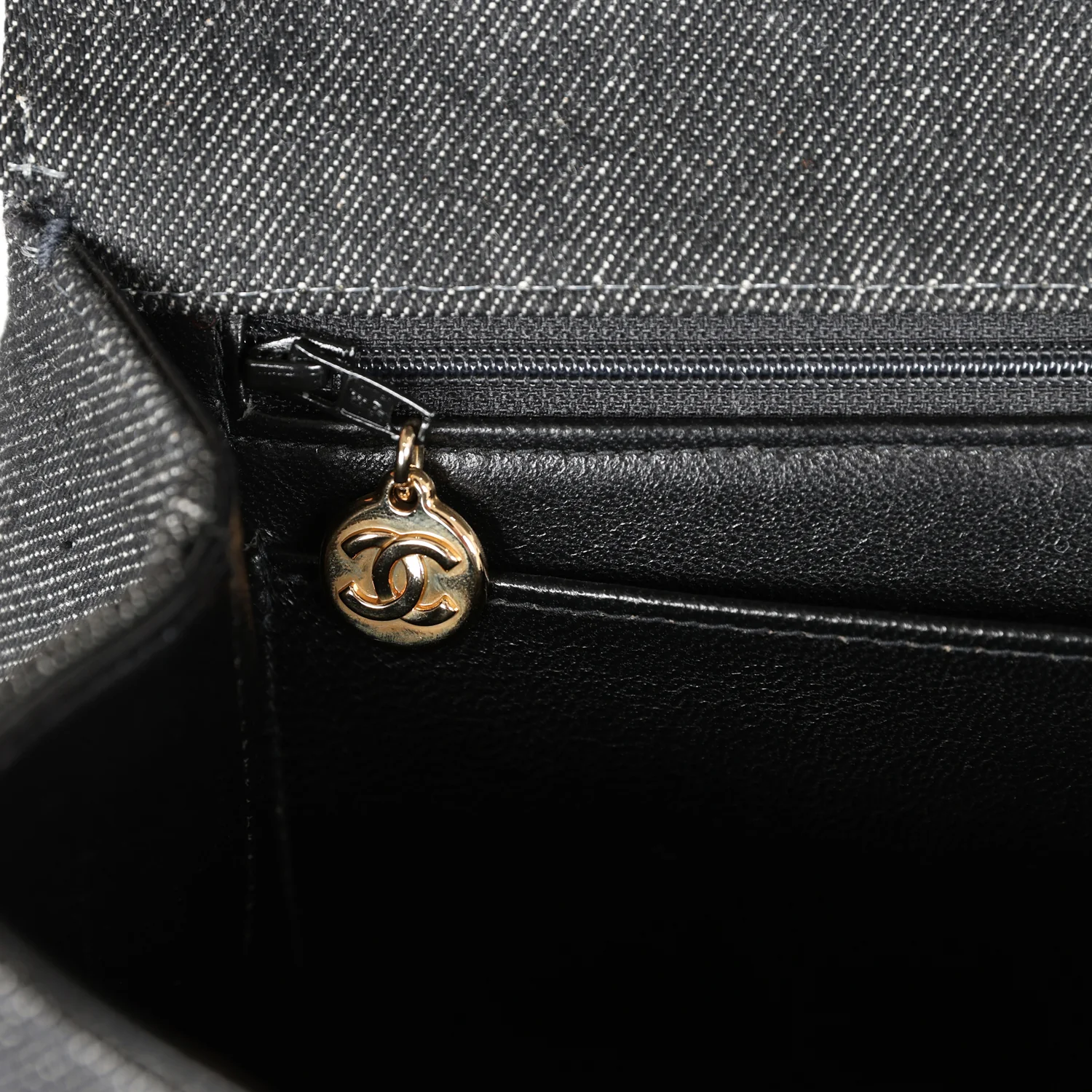 Vintage Chanel Kelly Top Handle Bag Black Denim Gold Hardware - Image 8