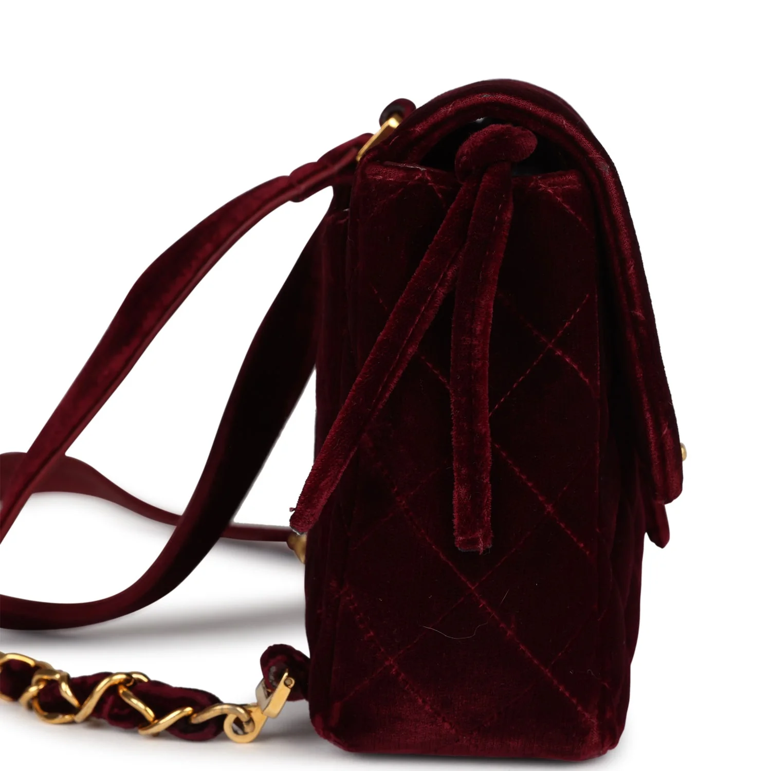 Vintage Chanel Medium Classic Flap Backpack Burgundy Velvet Gold Hardware - Image 3