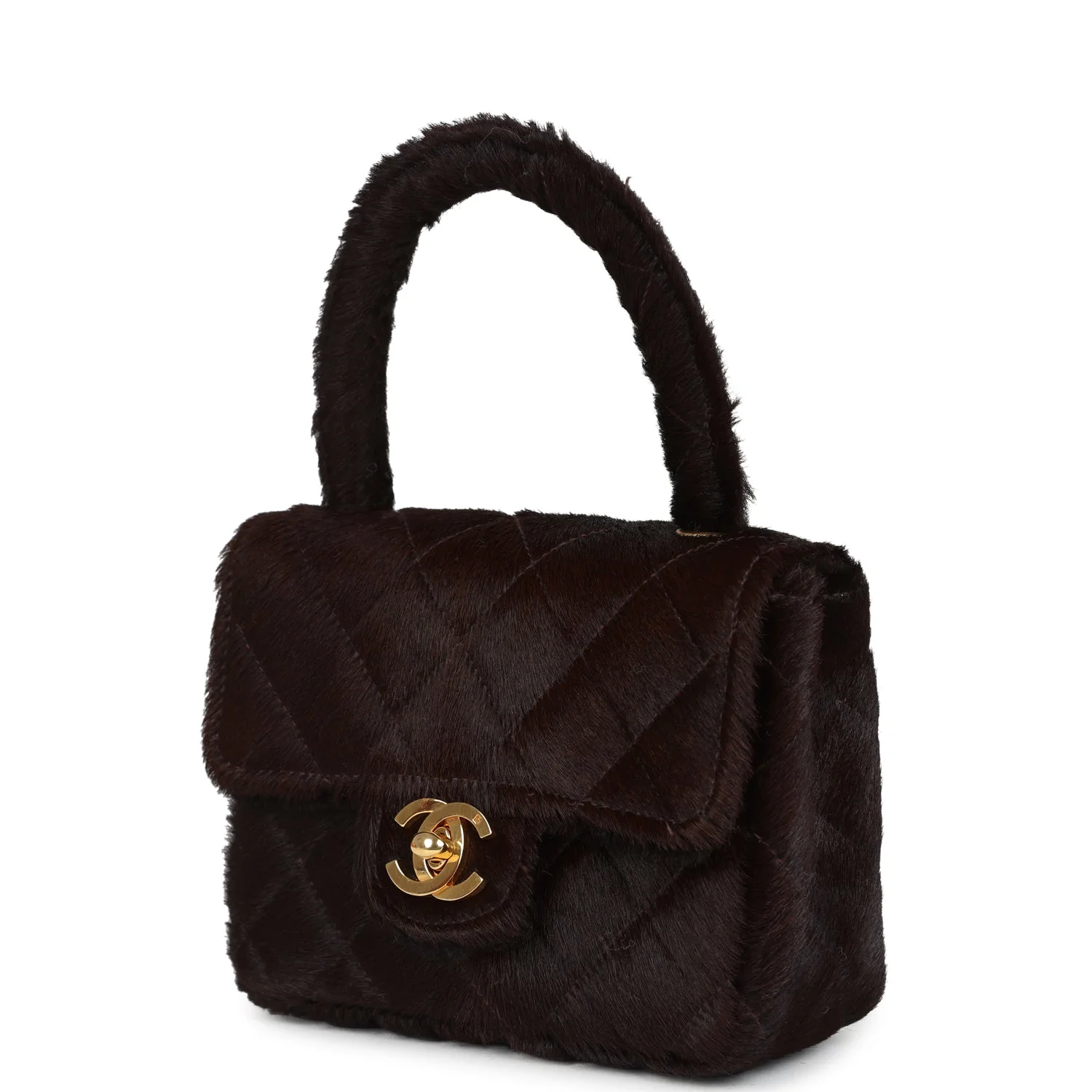 Vintage Chanel Micro Kelly Child Dark Brown Pony Hair Gold Hardware - Image 5