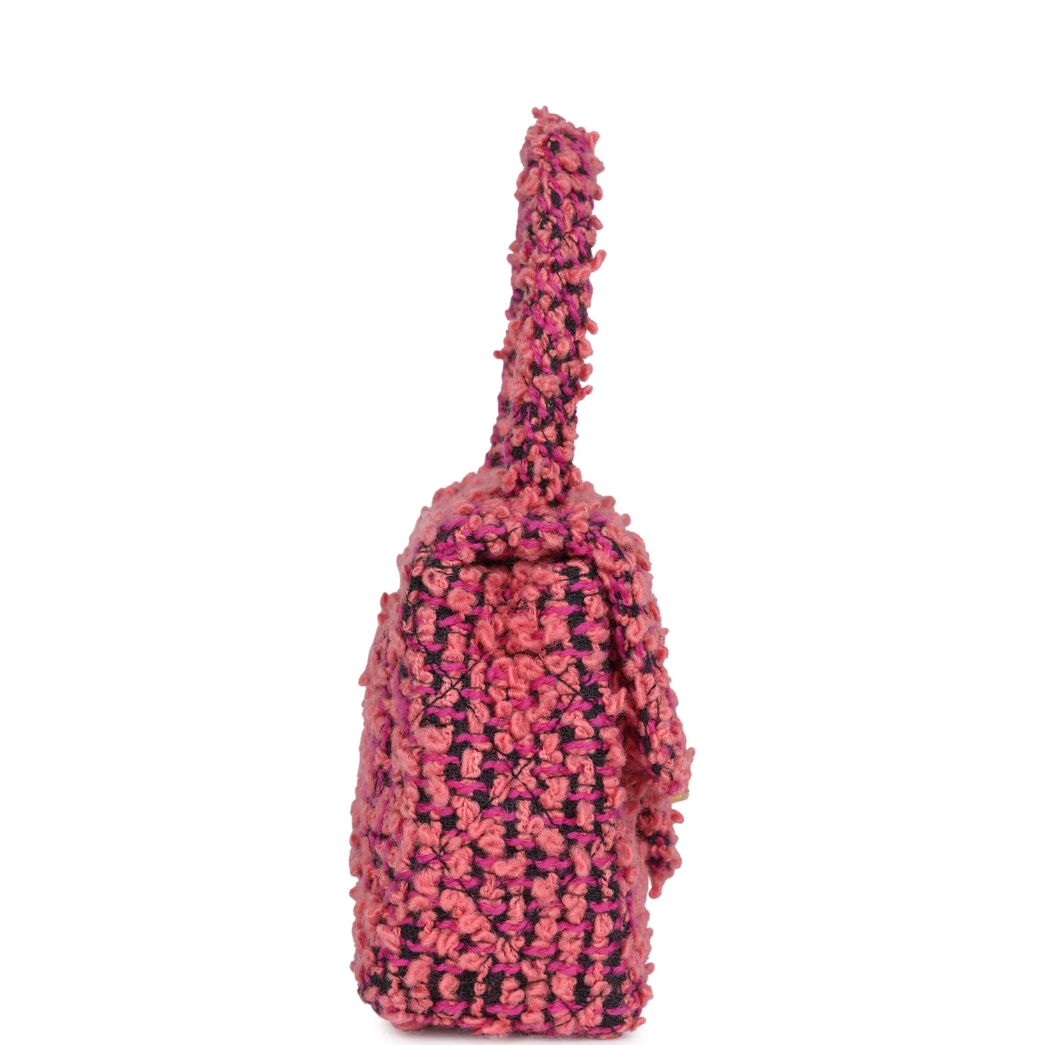 Vintage Chanel Micro Kelly Child Flap Bag Pink and Black Tweed Boucle Gold Hardware - Image 3