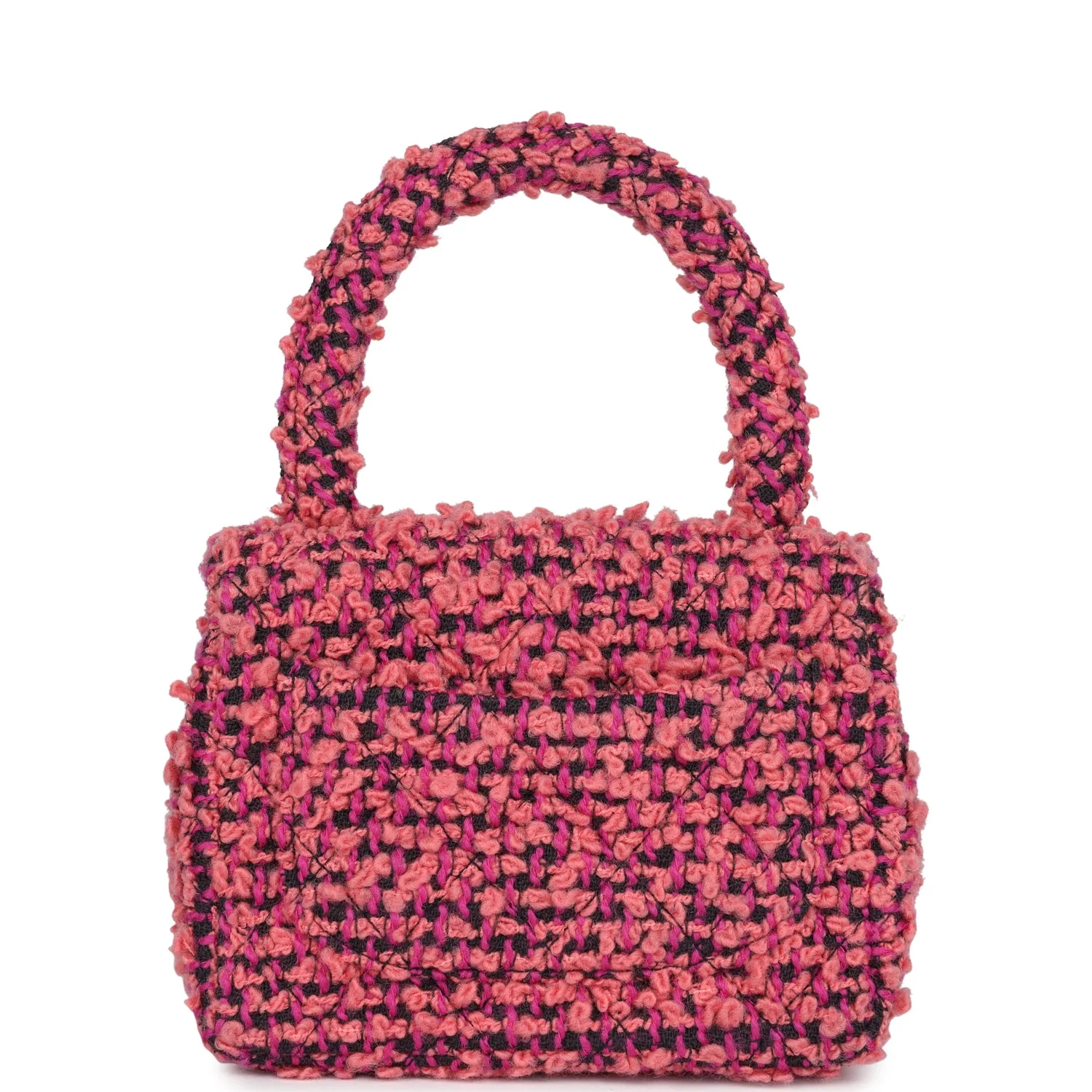 Vintage Chanel Micro Kelly Child Flap Bag Pink and Black Tweed Boucle Gold Hardware - Image 4