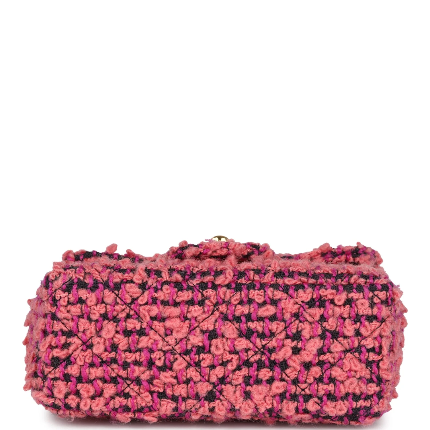 Vintage Chanel Micro Kelly Child Flap Bag Pink and Black Tweed Boucle Gold Hardware - Image 6