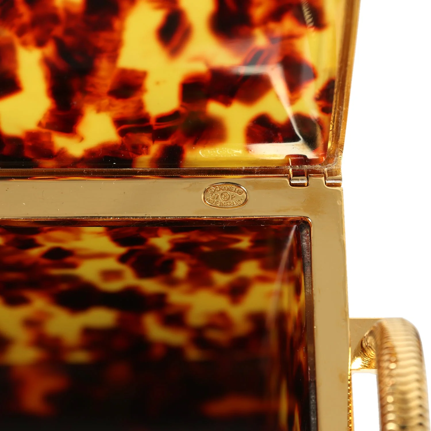 Vintage Chanel Minaudiere Clutch with Chain Tortoiseshell Acrylic Gold Hardware - Image 10