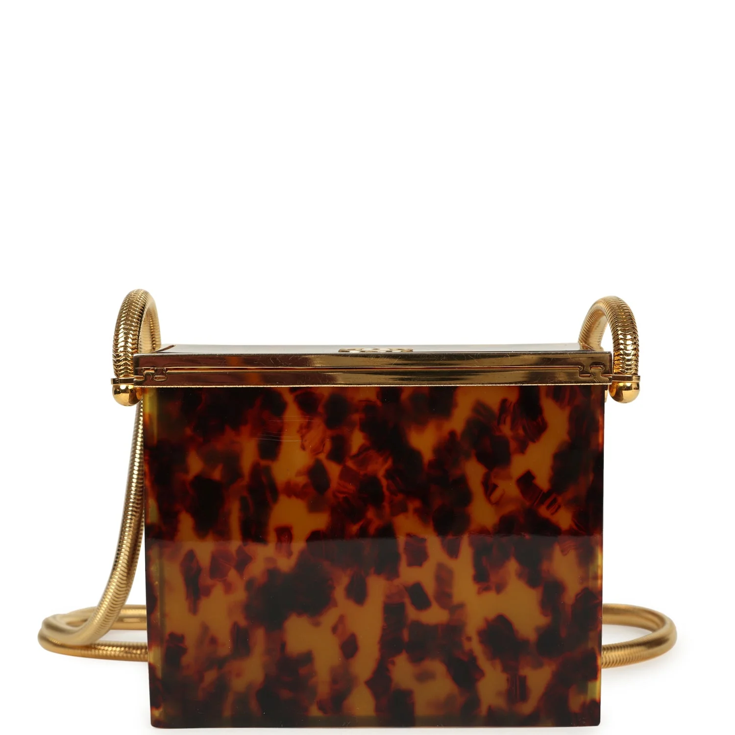 Vintage Chanel Minaudiere Clutch with Chain Tortoiseshell Acrylic Gold Hardware - Image 4