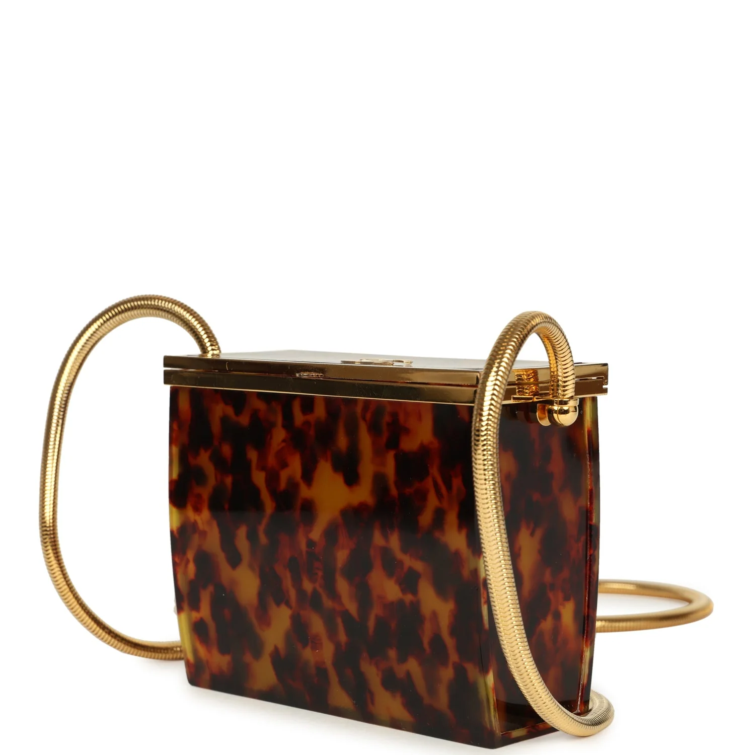 Vintage Chanel Minaudiere Clutch with Chain Tortoiseshell Acrylic Gold Hardware - Image 5