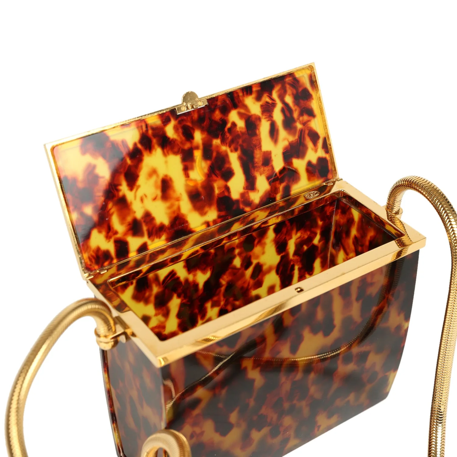 Vintage Chanel Minaudiere Clutch with Chain Tortoiseshell Acrylic Gold Hardware - Image 9
