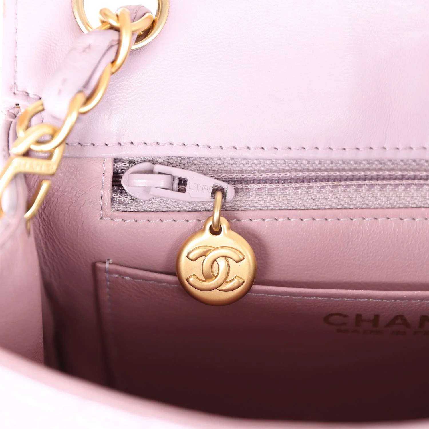 Vintage Chanel Mini Square Flap Bag Light Purple Lambskin Matte Gold Hardware - Image 10