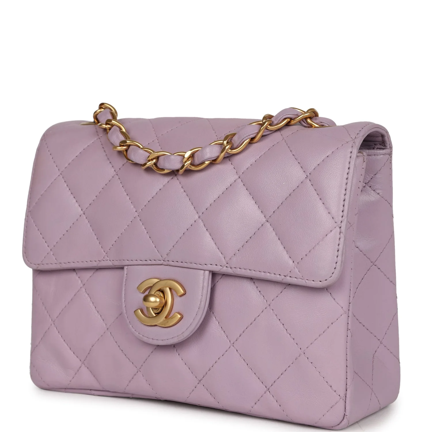 Vintage Chanel Mini Square Flap Bag Light Purple Lambskin Matte Gold Hardware - Image 5