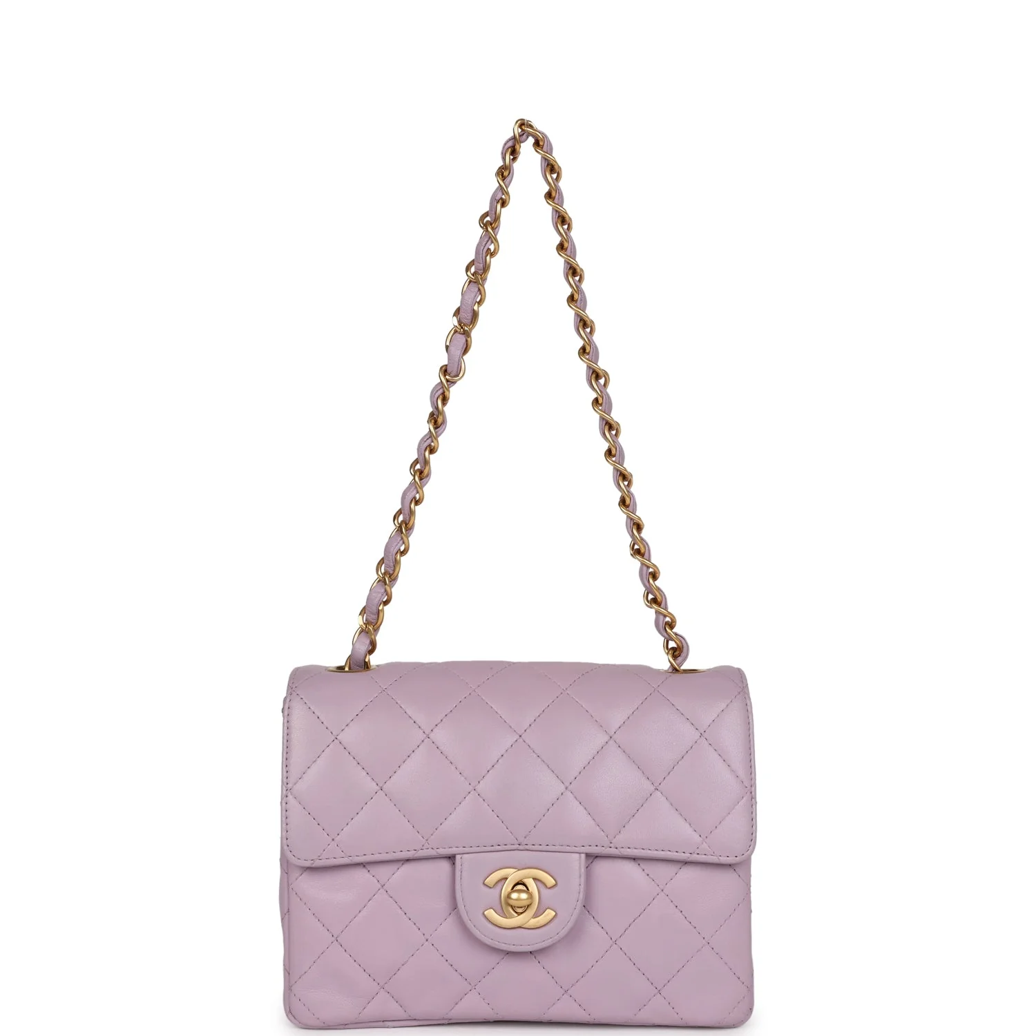 Vintage Chanel Mini Square Flap Bag Light Purple Lambskin Matte Gold Hardware - Image 7