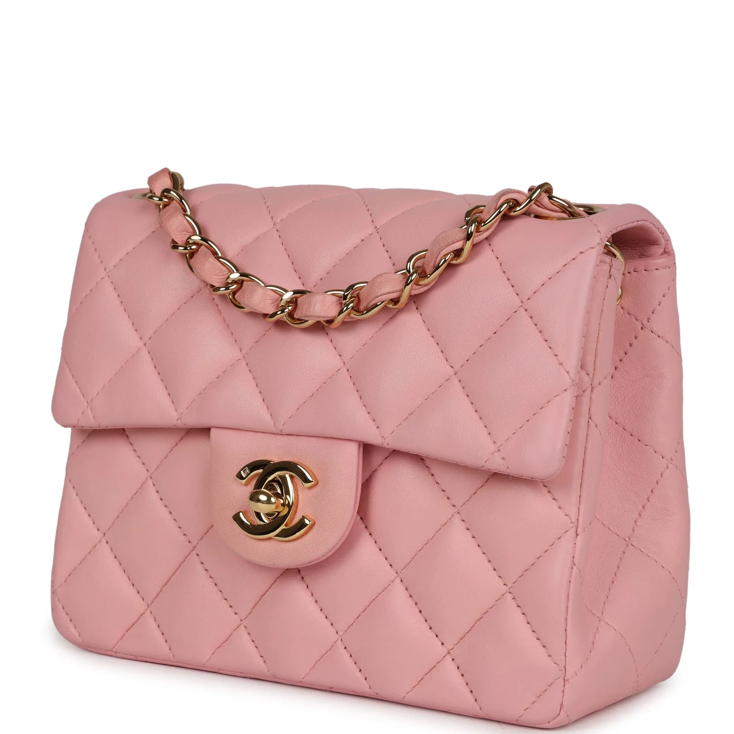 Vintage Chanel Mini Square Flap Light Pink Lambskin Gold Hardware - Image 5