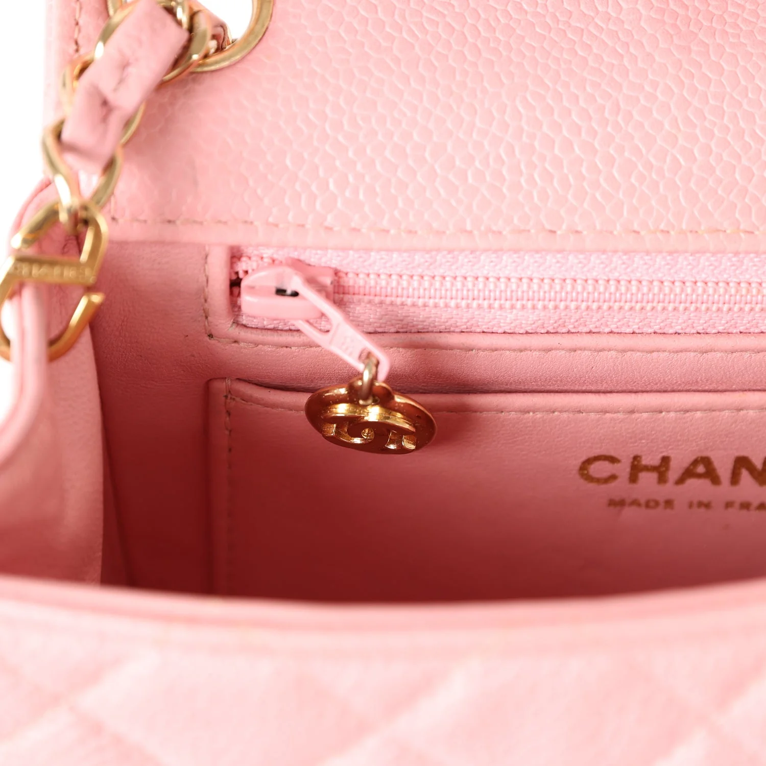 Vintage Chanel Mini Square Flap Pink Caviar Gold Hardware - Image 10