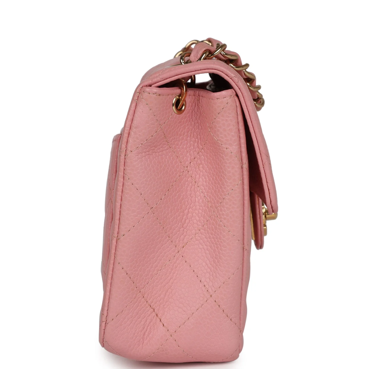 Vintage Chanel Mini Square Flap Pink Caviar Gold Hardware - Image 3